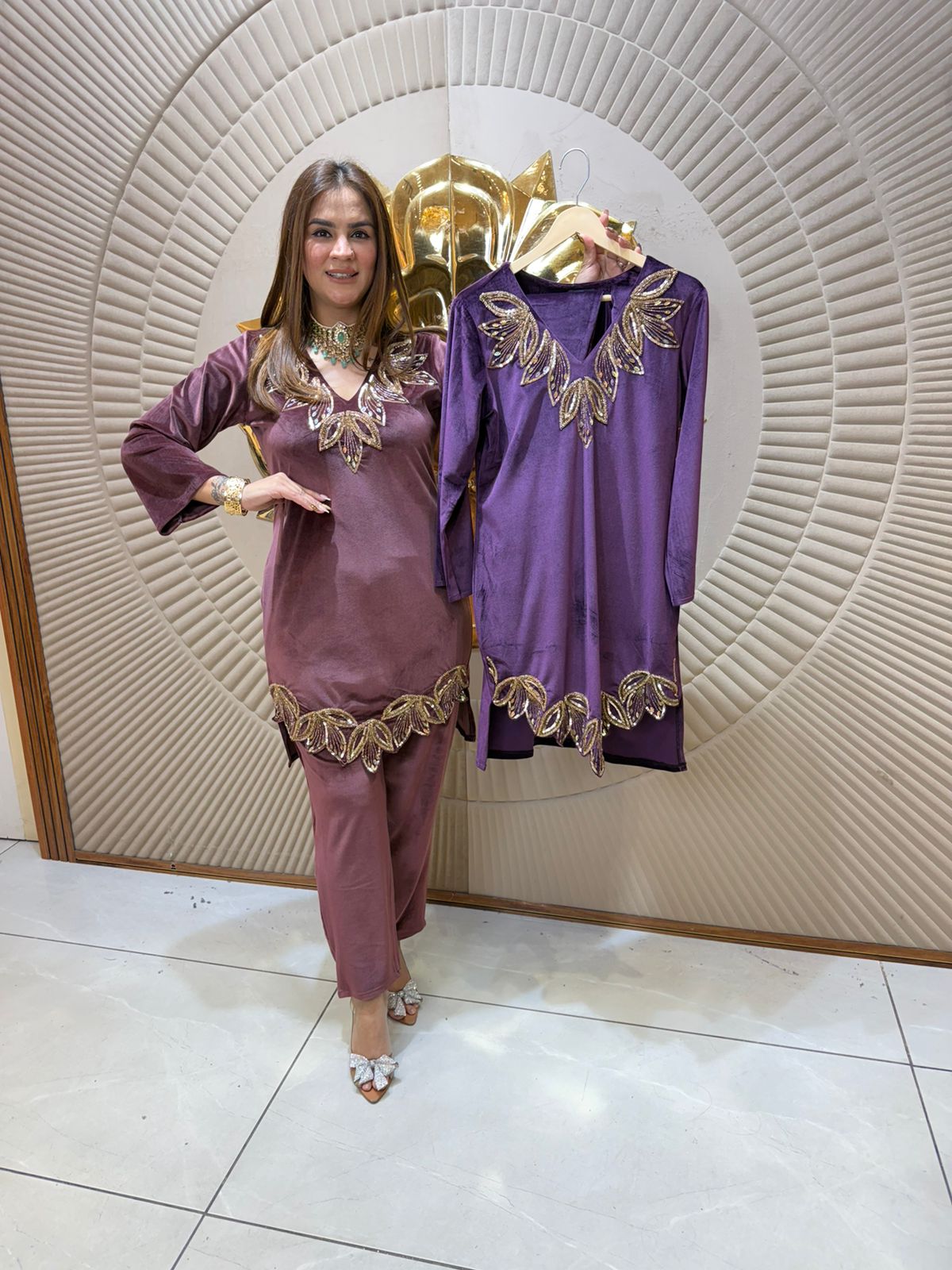 Beautiful V-Neck Velvet Co-Ord Set PC2457