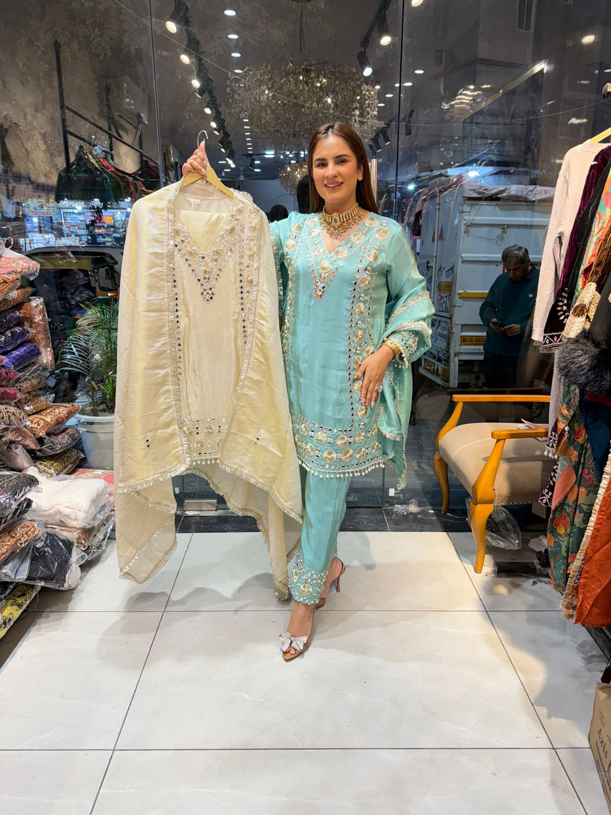 Elegant Suit With Lace Work On Dupatta PC2458