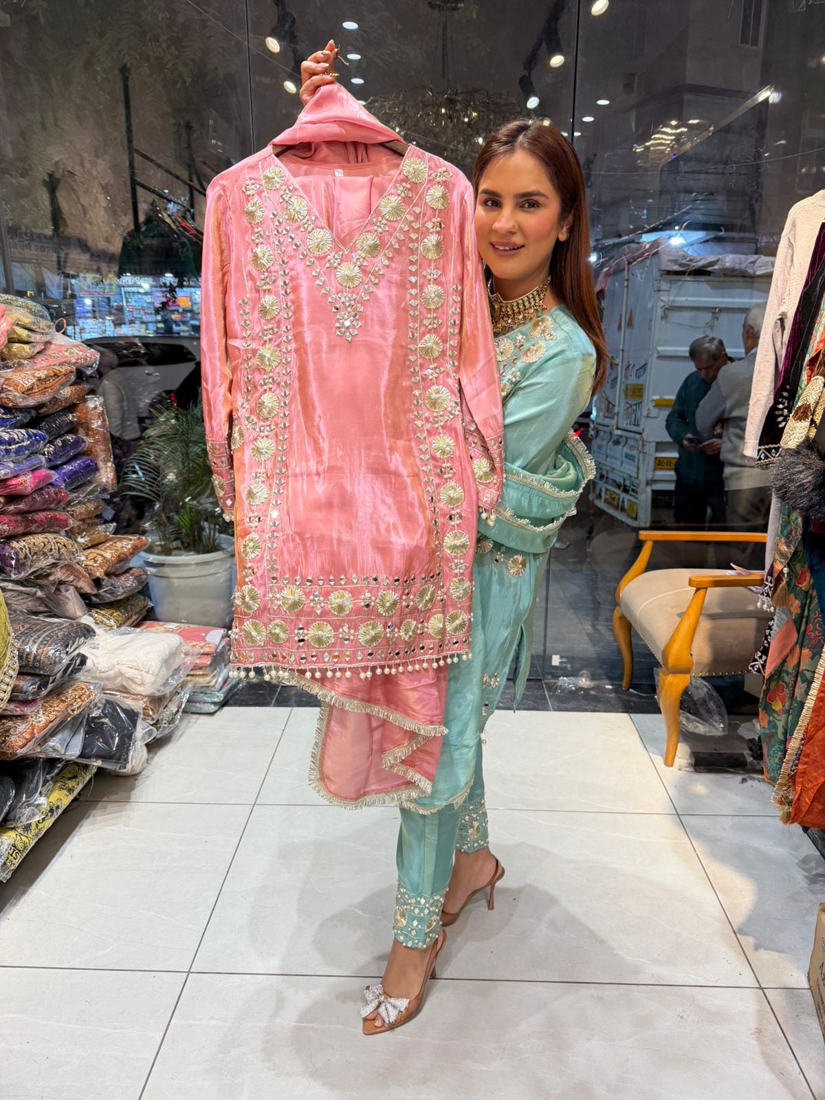 Elegant Suit With Lace Work On Dupatta PC2458
