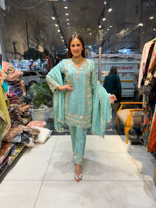 Elegant Suit With Lace Work On Dupatta PC2458