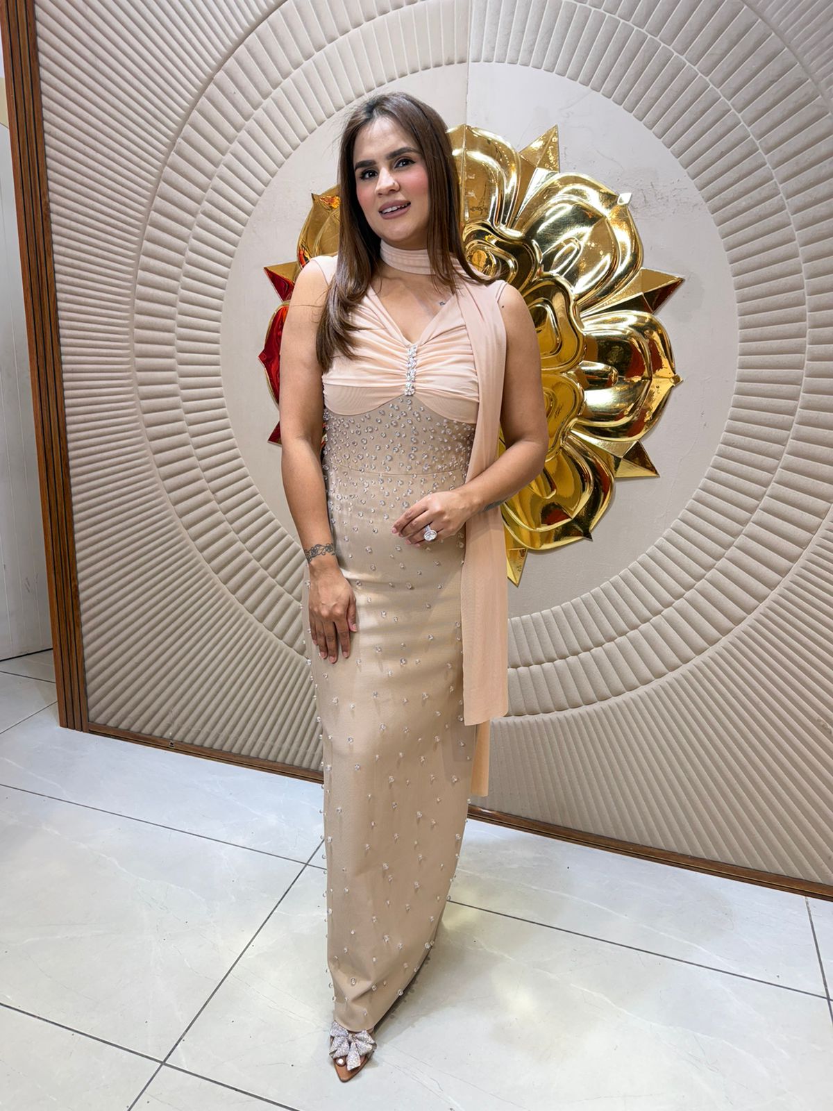 Elegant Beige Party Wear Dress PC2517