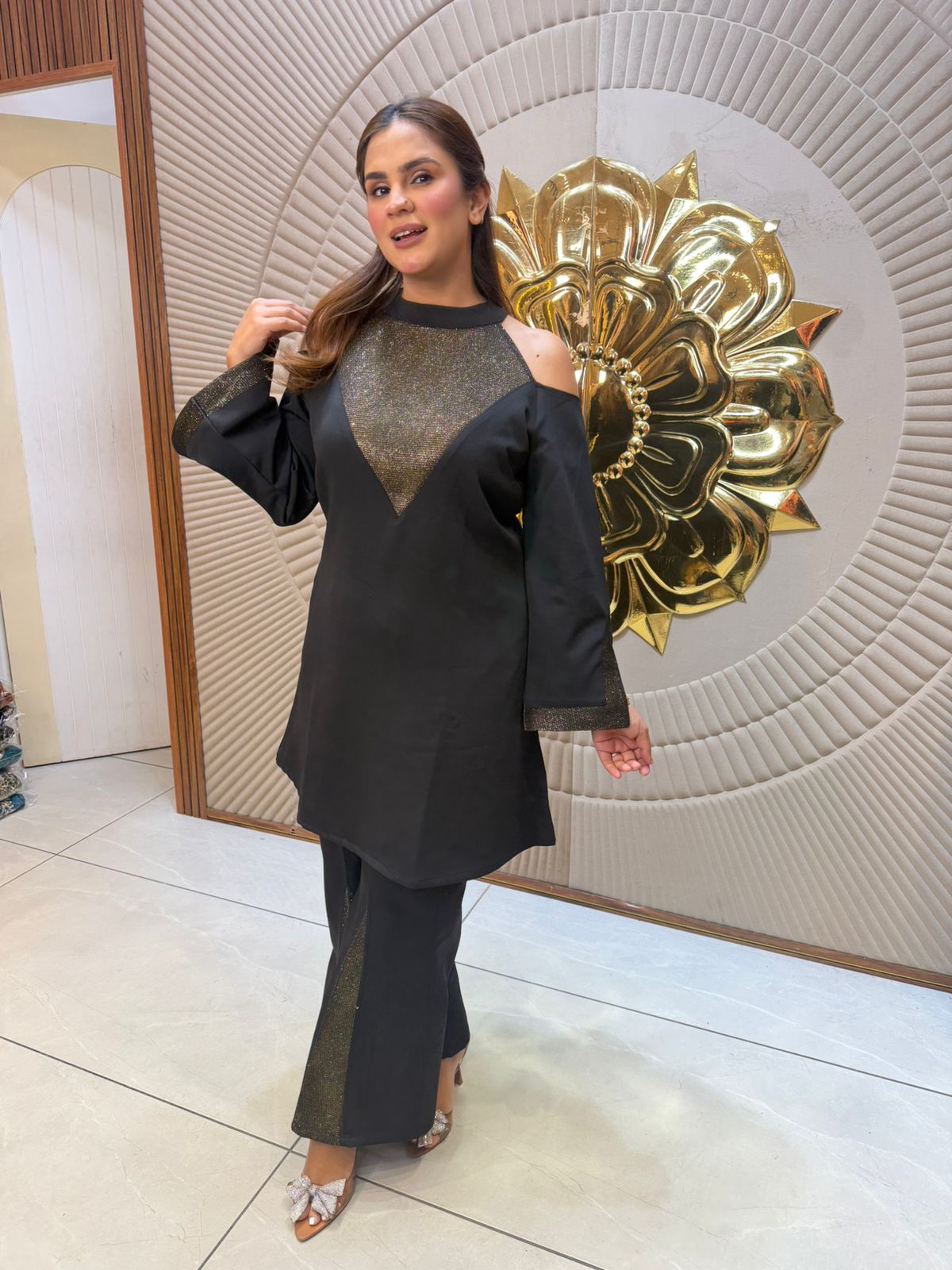 Elegant Party Wear Dress With Cuted Shoulders PC2541