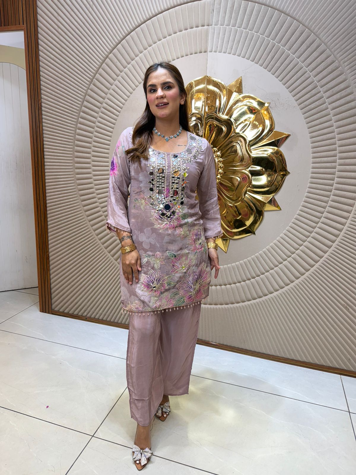 Elegant Suit With Lace Work and Mirror Work PC2544