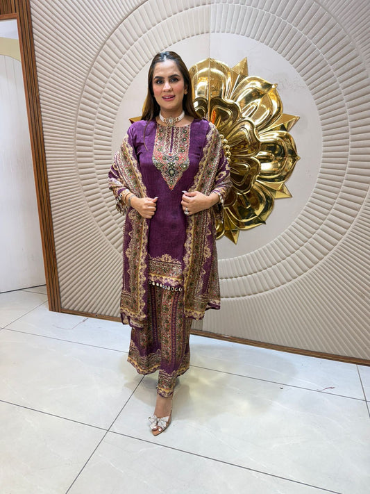 Elegant Suit With Mirror Work On Lace PC2562