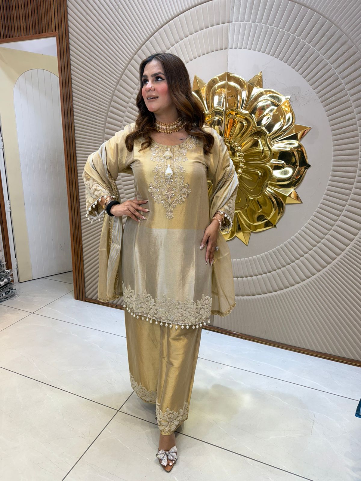 Elegant Suit With Net Dupatta PC2623