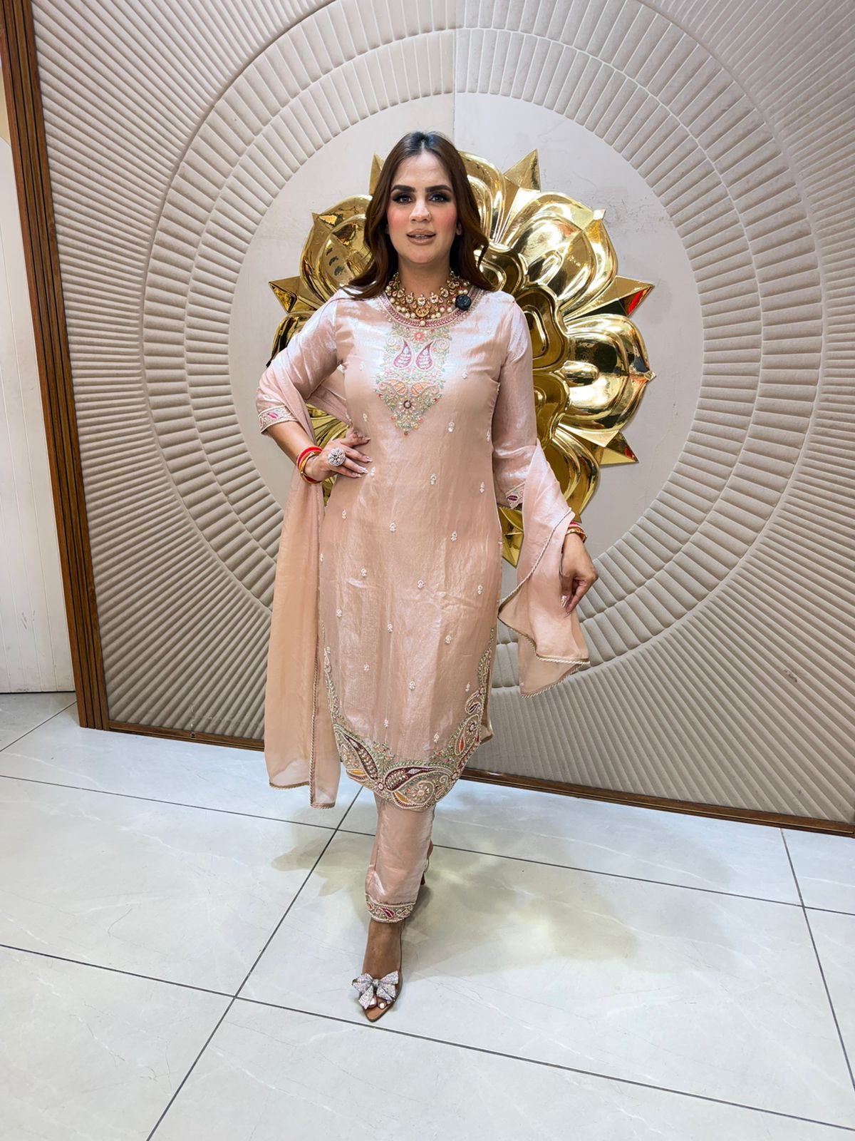 Elegant Suit With Lace Work On Neck PC2668
