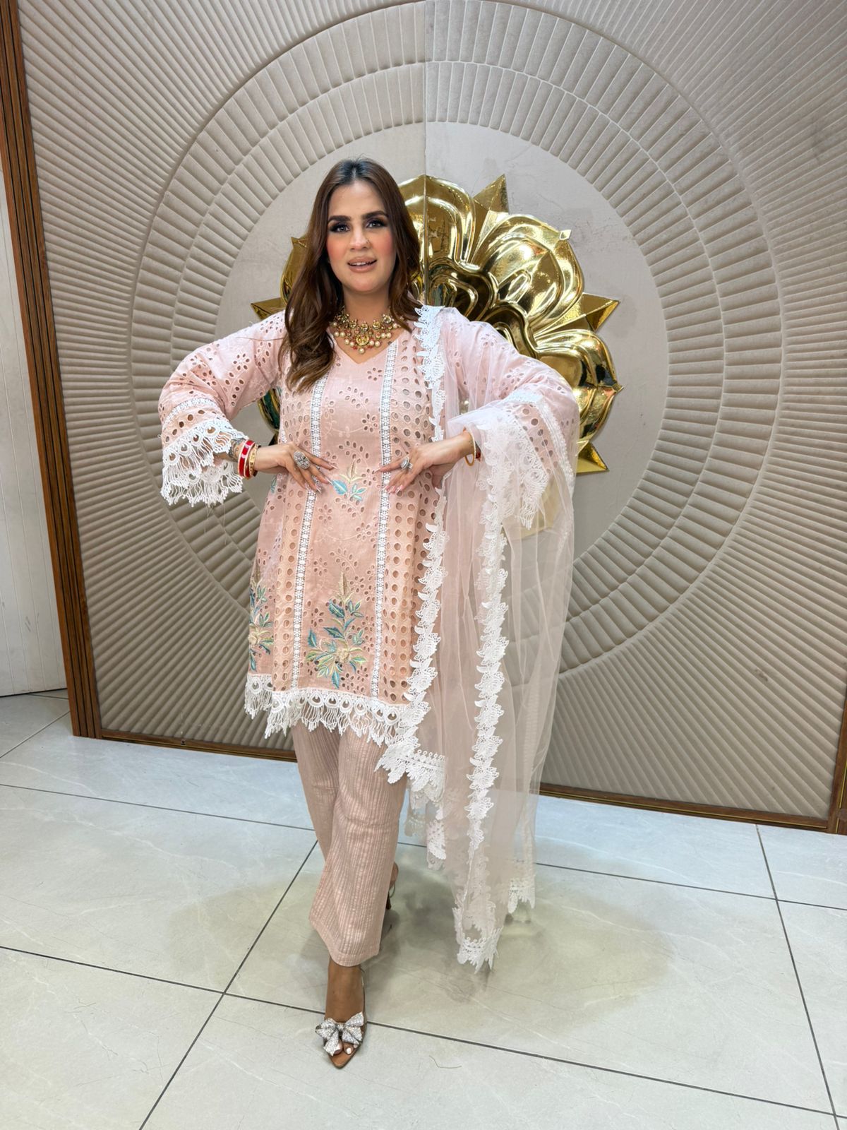 Elegant Suit With Lace Work on Dupatta PC2674