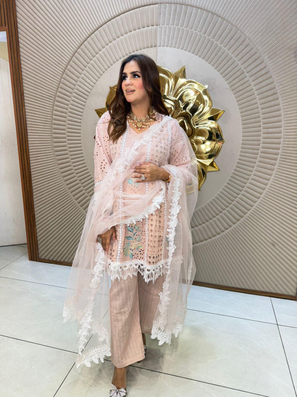 Elegant Suit With Lace Work on Dupatta PC2674