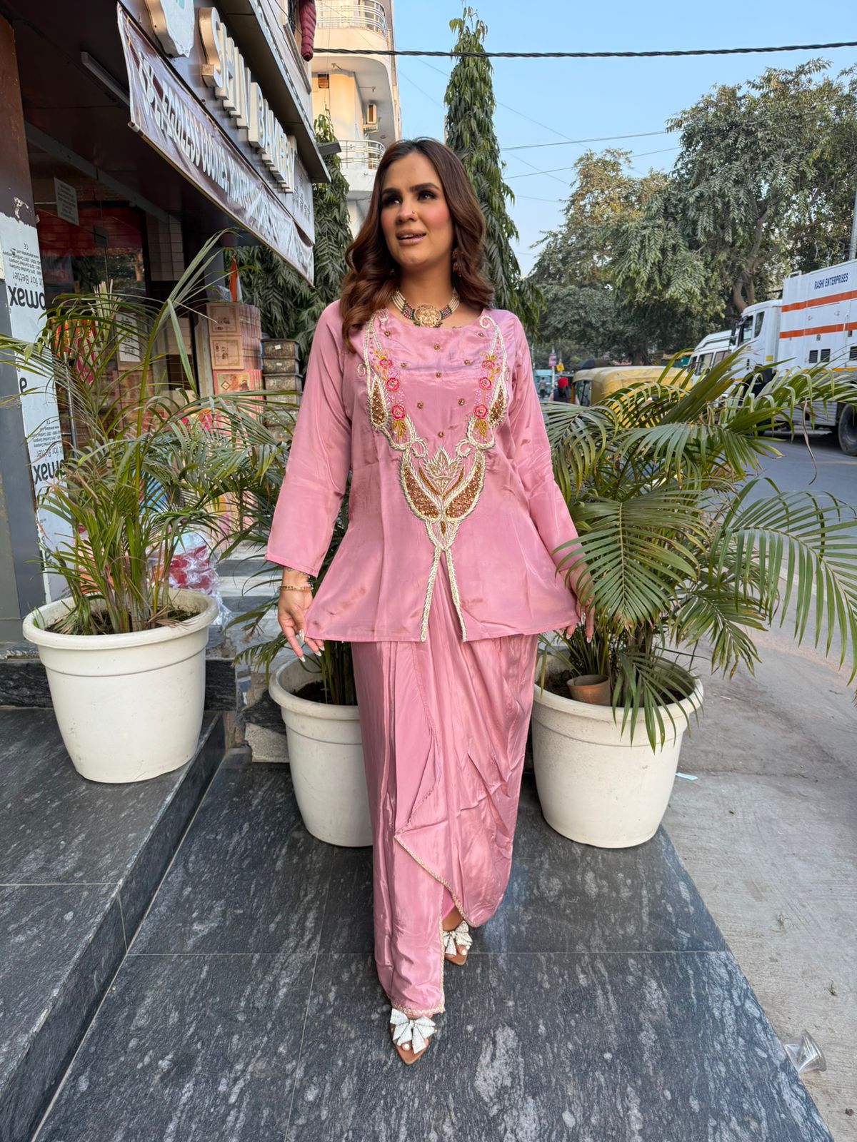 Elegant Party Wear Dress In Pink Color PC2696