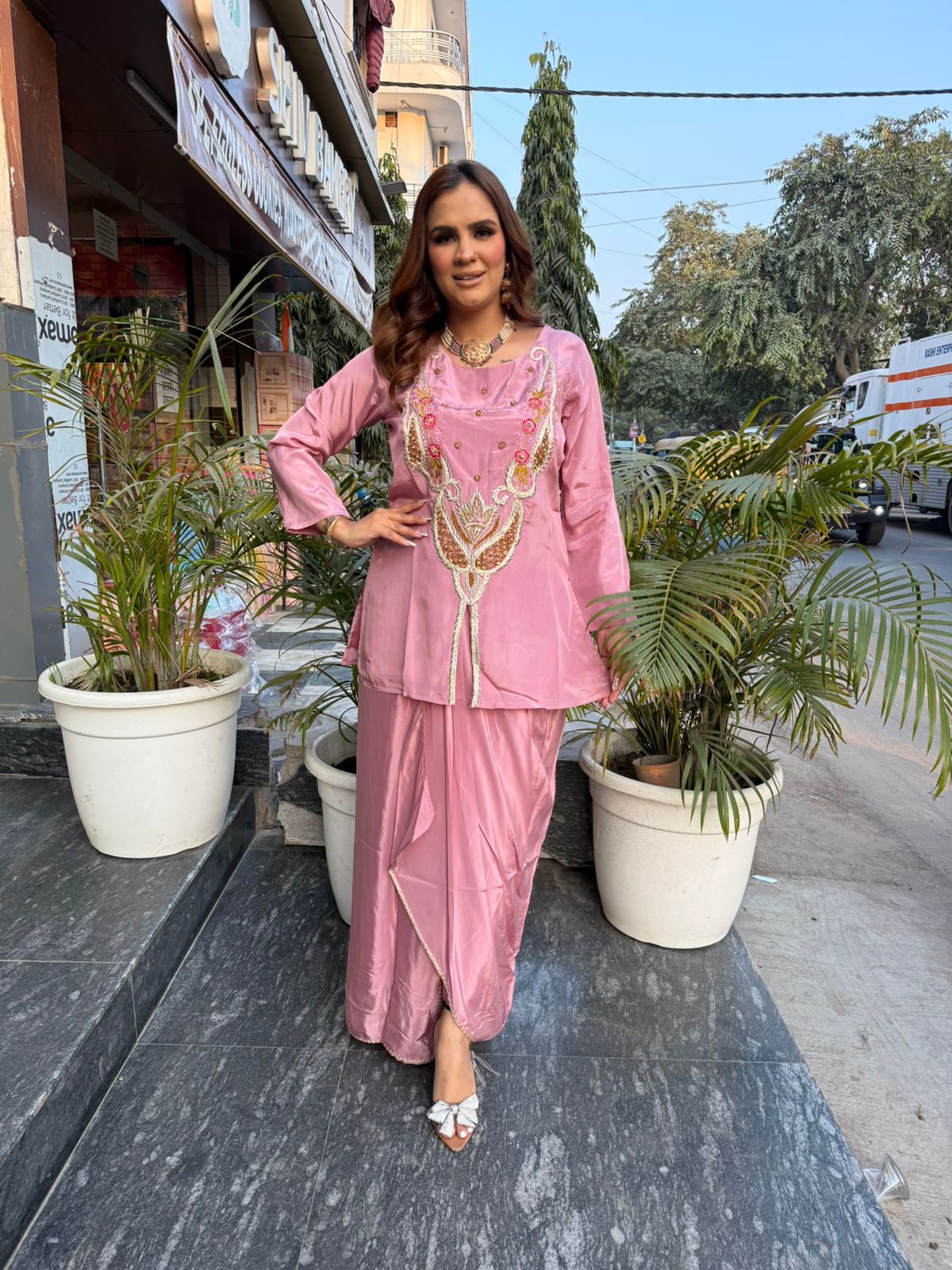 Elegant Party Wear Dress In Pink Color PC2696