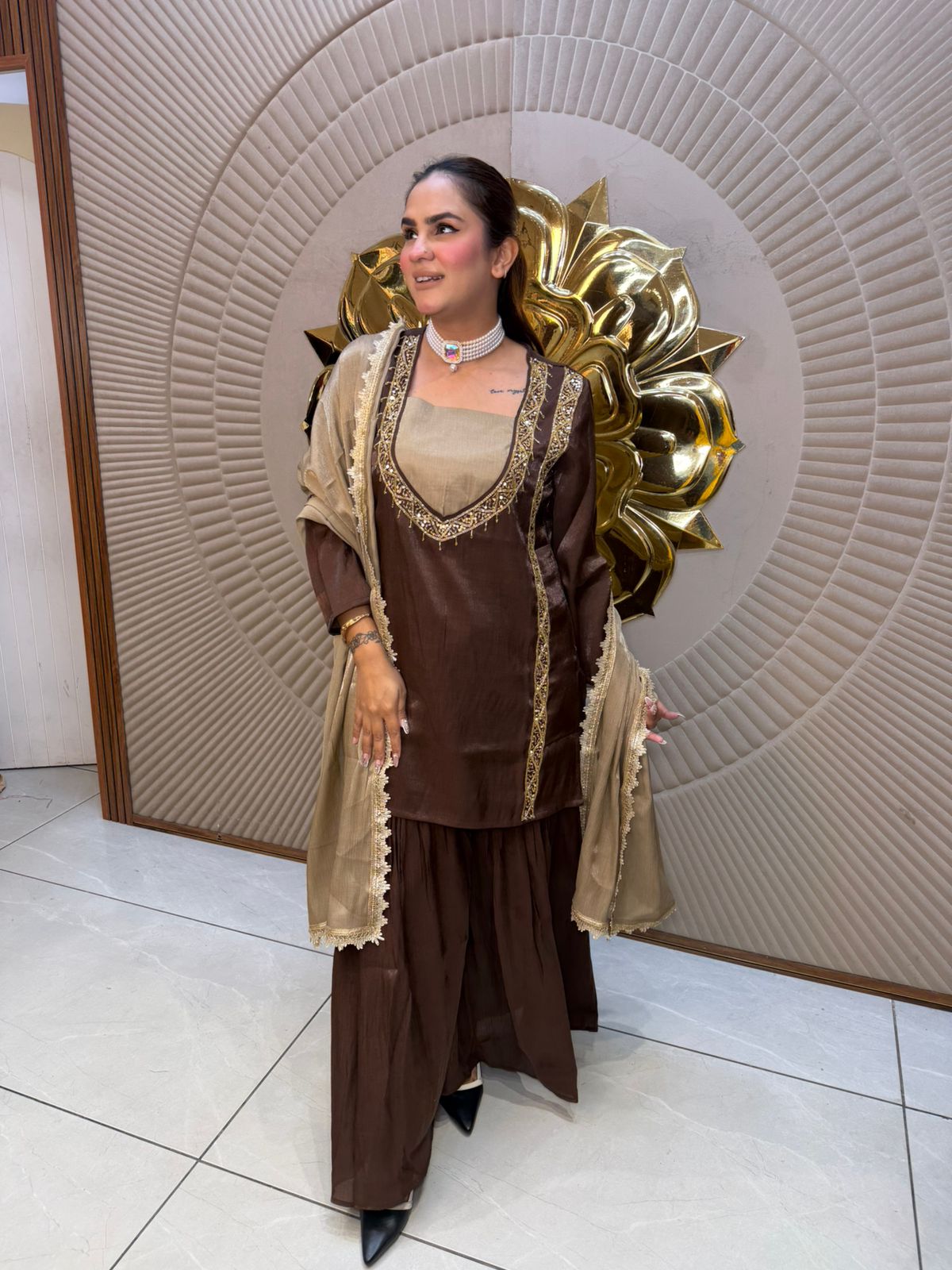 Elegant Suit With Lace Work On Dupatta PC2712