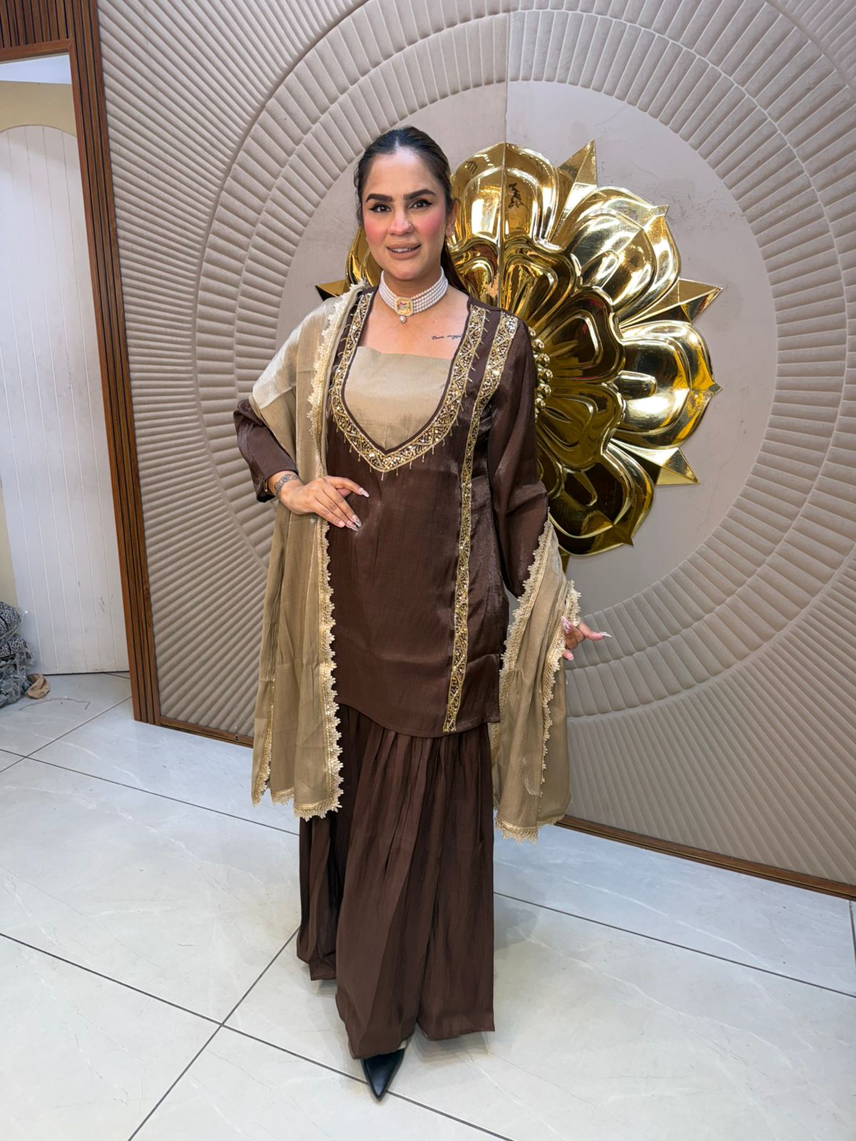 Elegant Suit With Lace Work On Dupatta PC2712