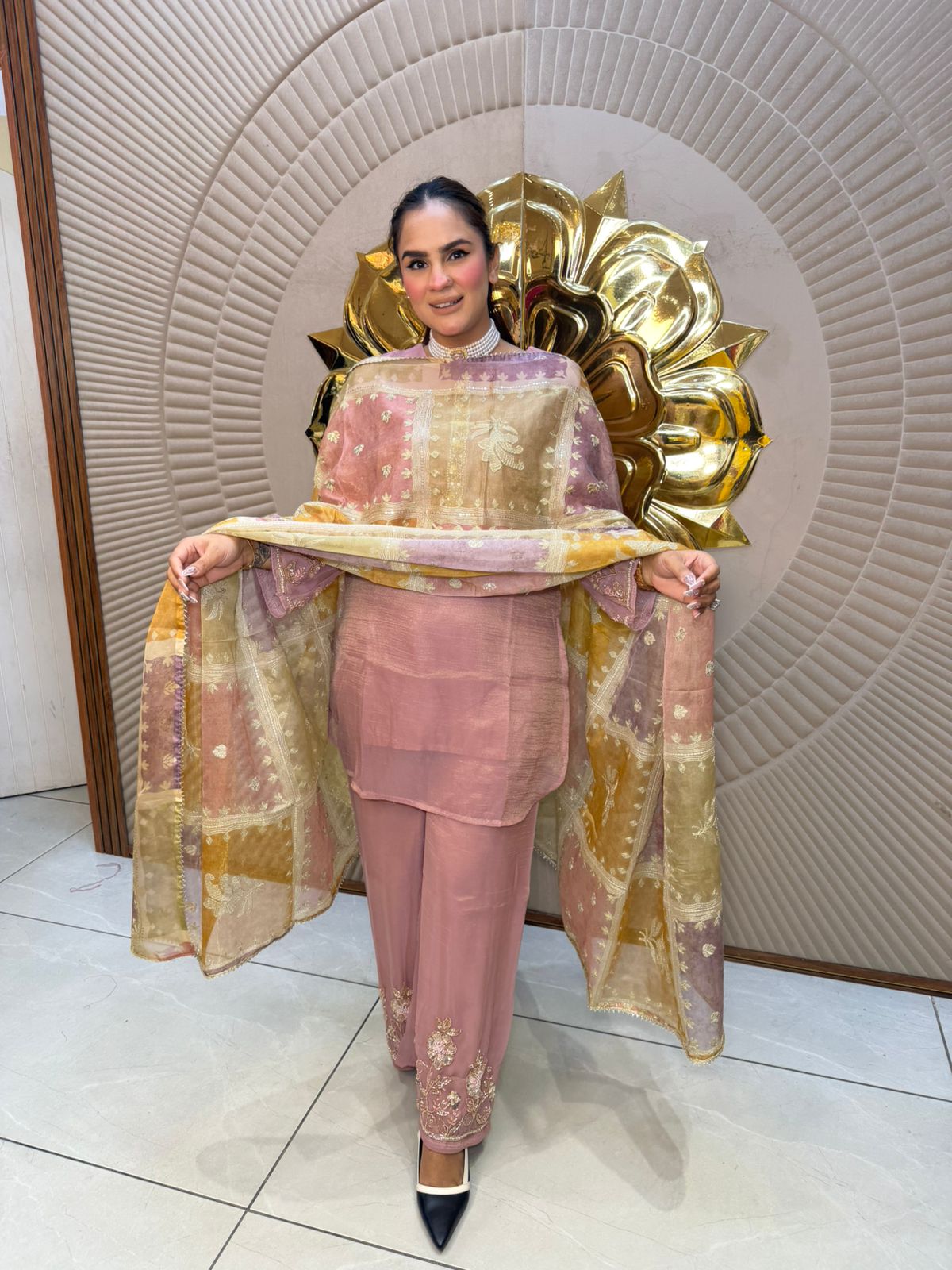 Elegant Suit With Printed Dupatta PC2713