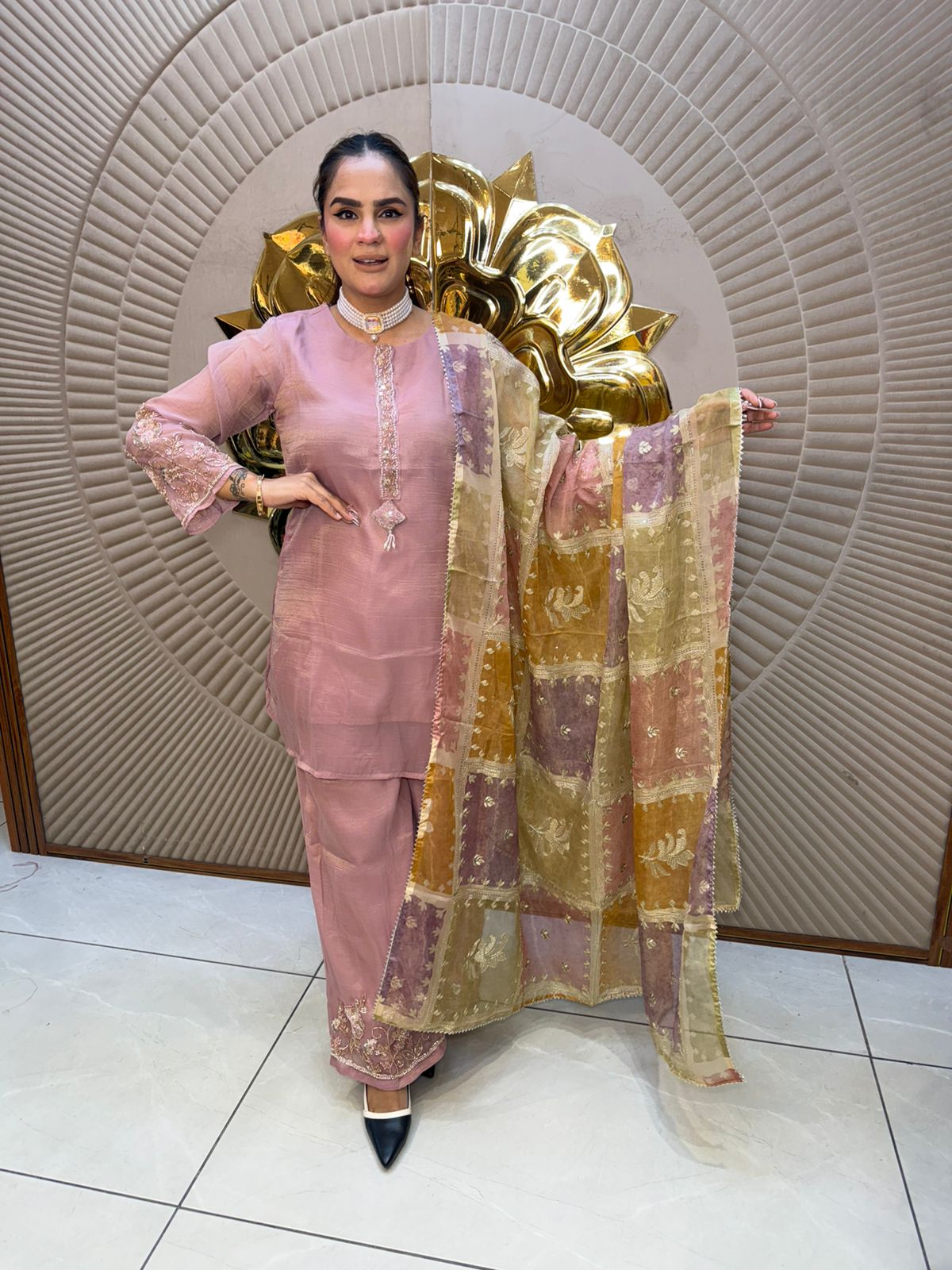 Elegant Suit With Printed Dupatta PC2713