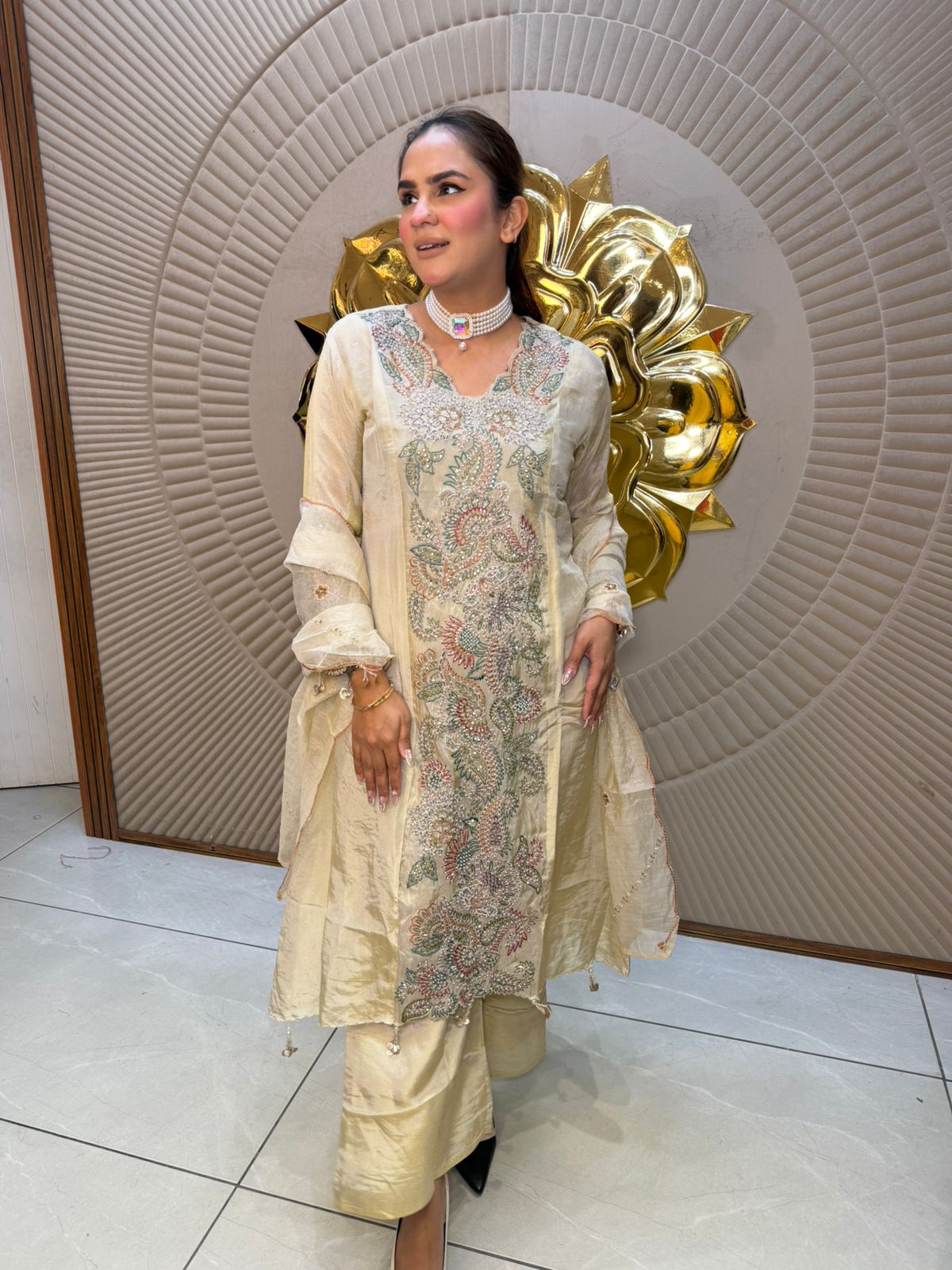 Elegant Suit With Flower Design on Dupatta PC2714