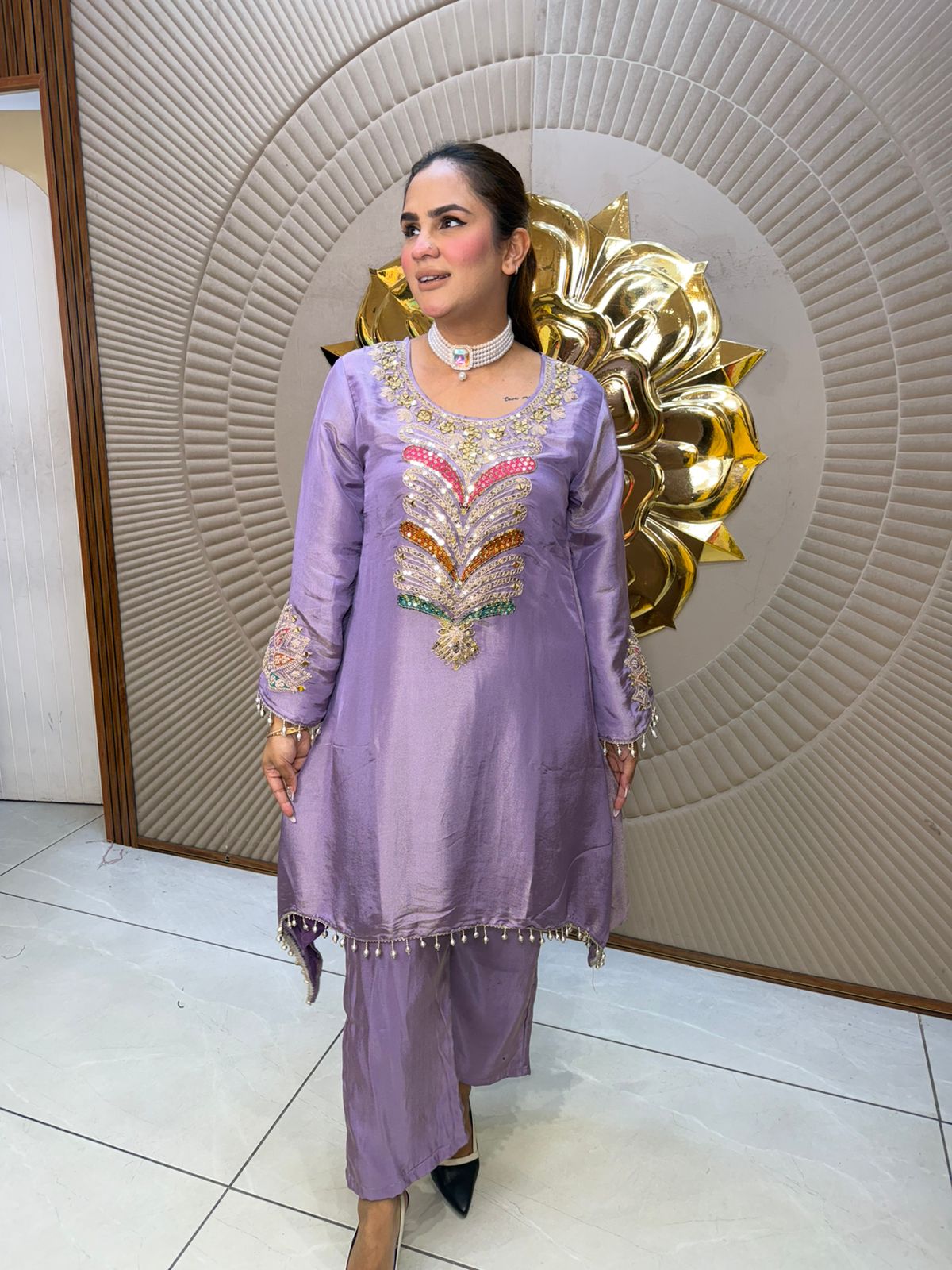 Elegant Suit With Hanging Lace Work PC2719