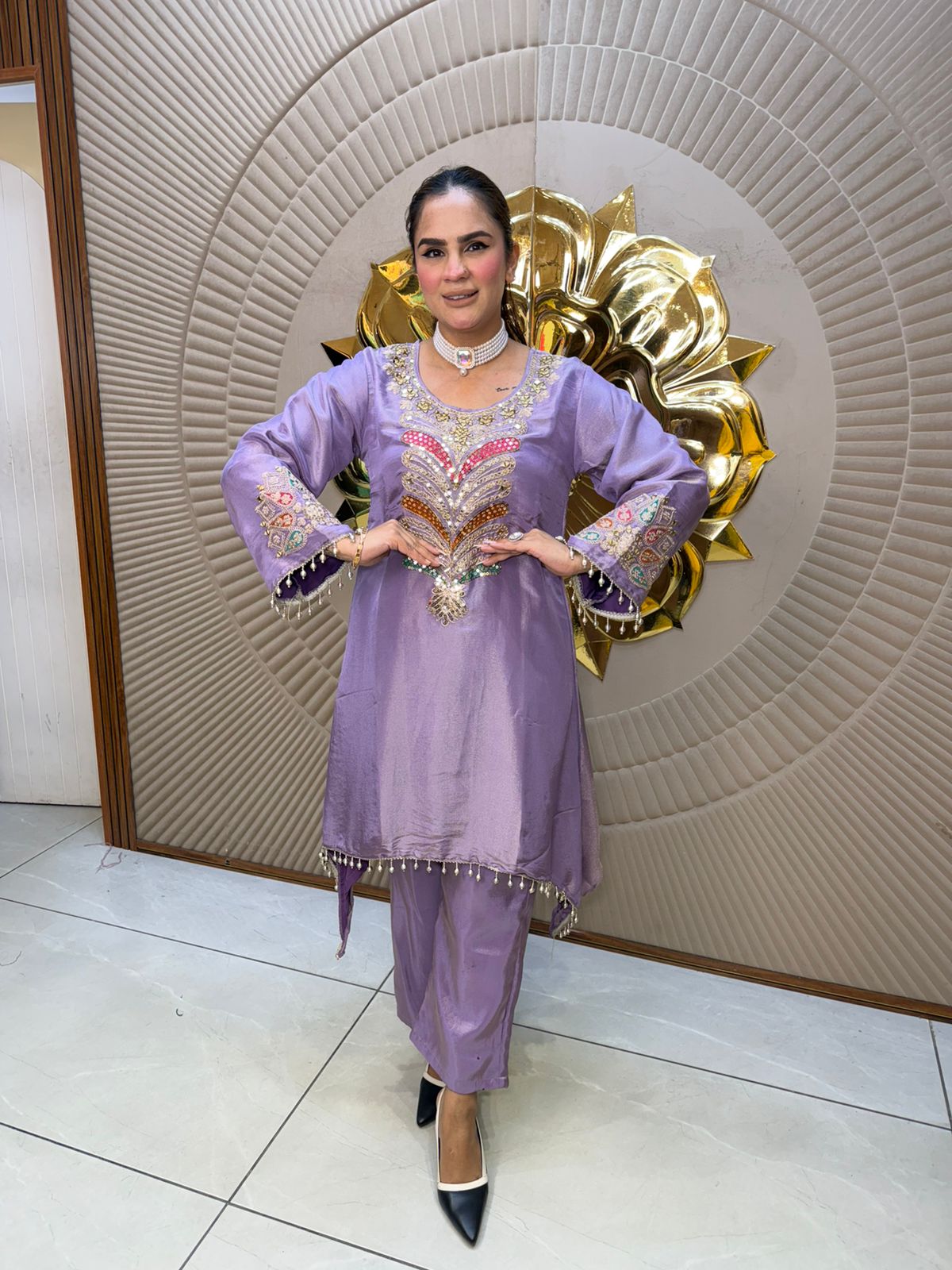 Elegant Suit With Hanging Lace Work PC2719