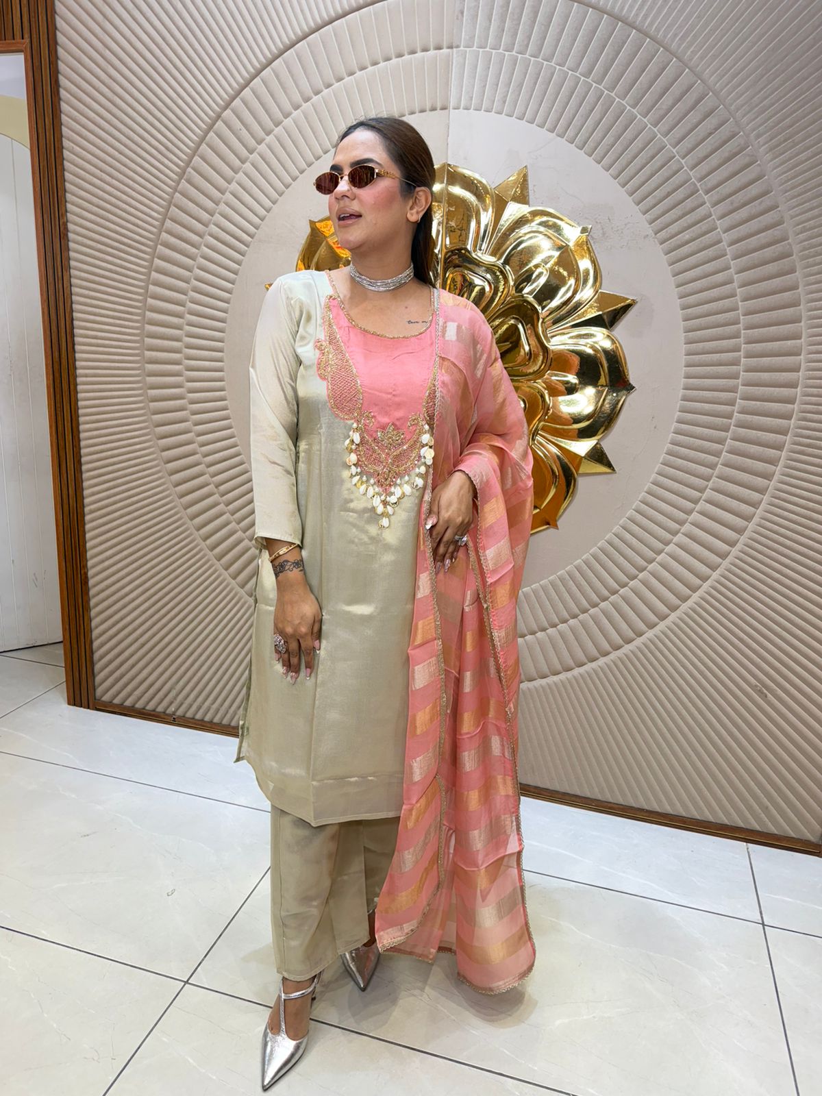 Elegant  Suit With Neck Design  PC2730