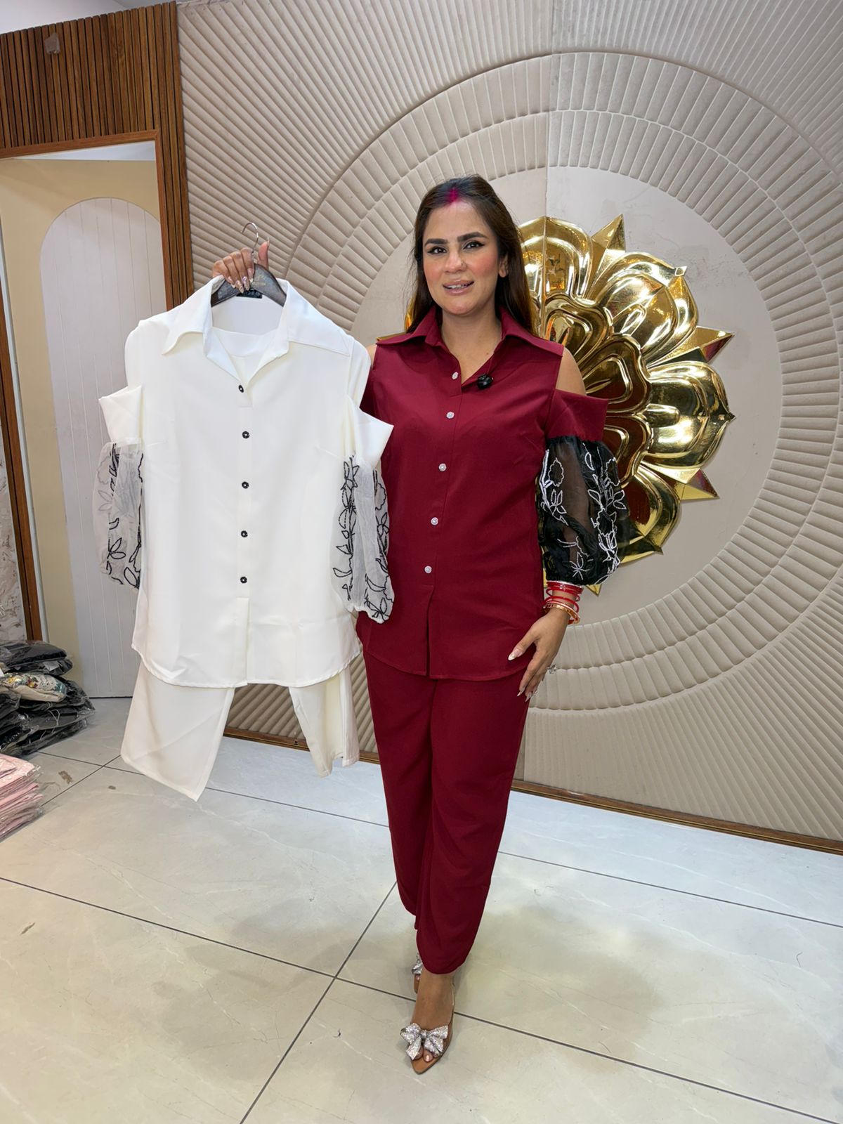 Gorgeous Co-Cord Set With Cut Out Work PC2749