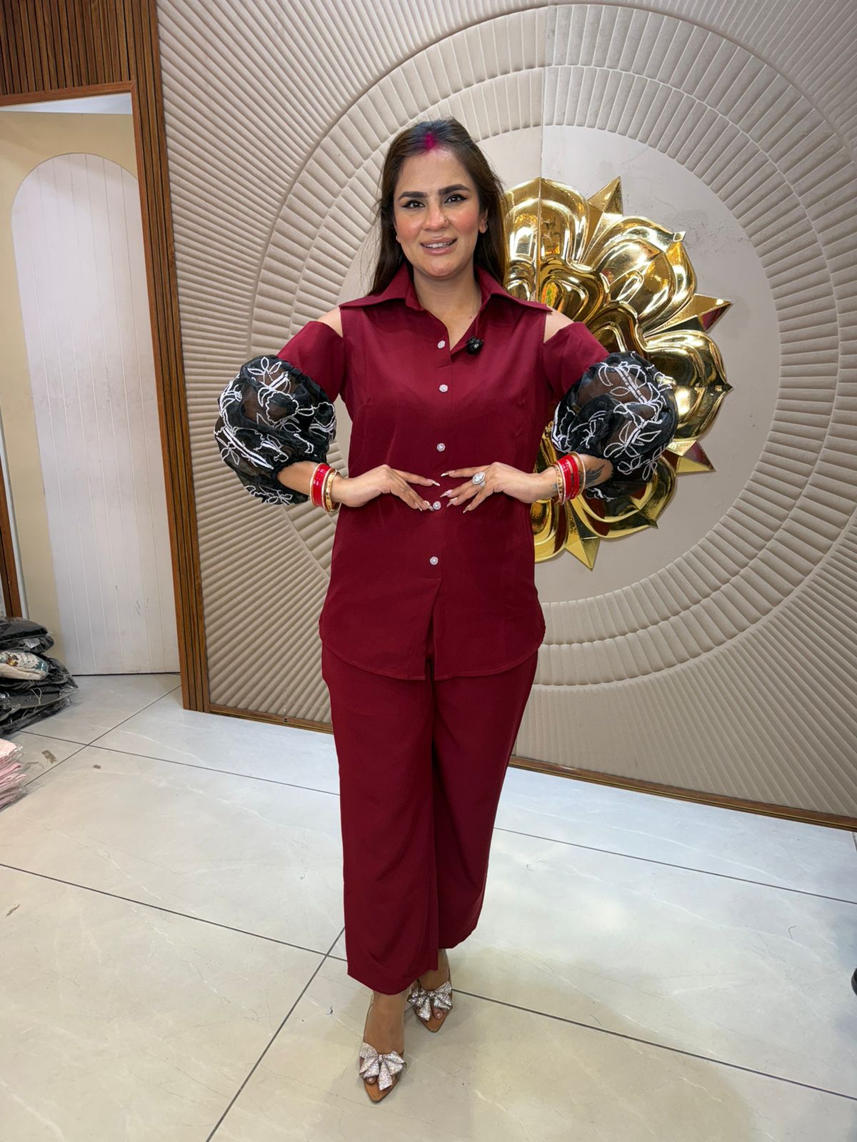 Gorgeous Co-Cord Set With Cut Out Work PC2749