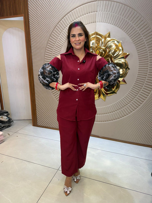 Gorgeous Co-Cord Set With Cut Out Work PC2749