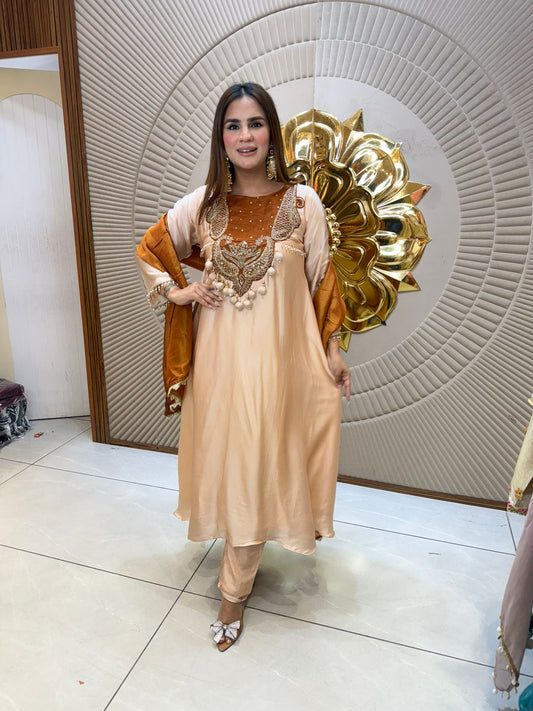 Stunning Long Suit With Heavy Neck Work PC2756