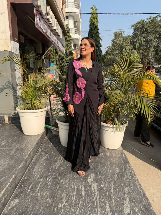 Beautiful Indo Western Dress With Floral Blazer 3 pcs Set  PC2782