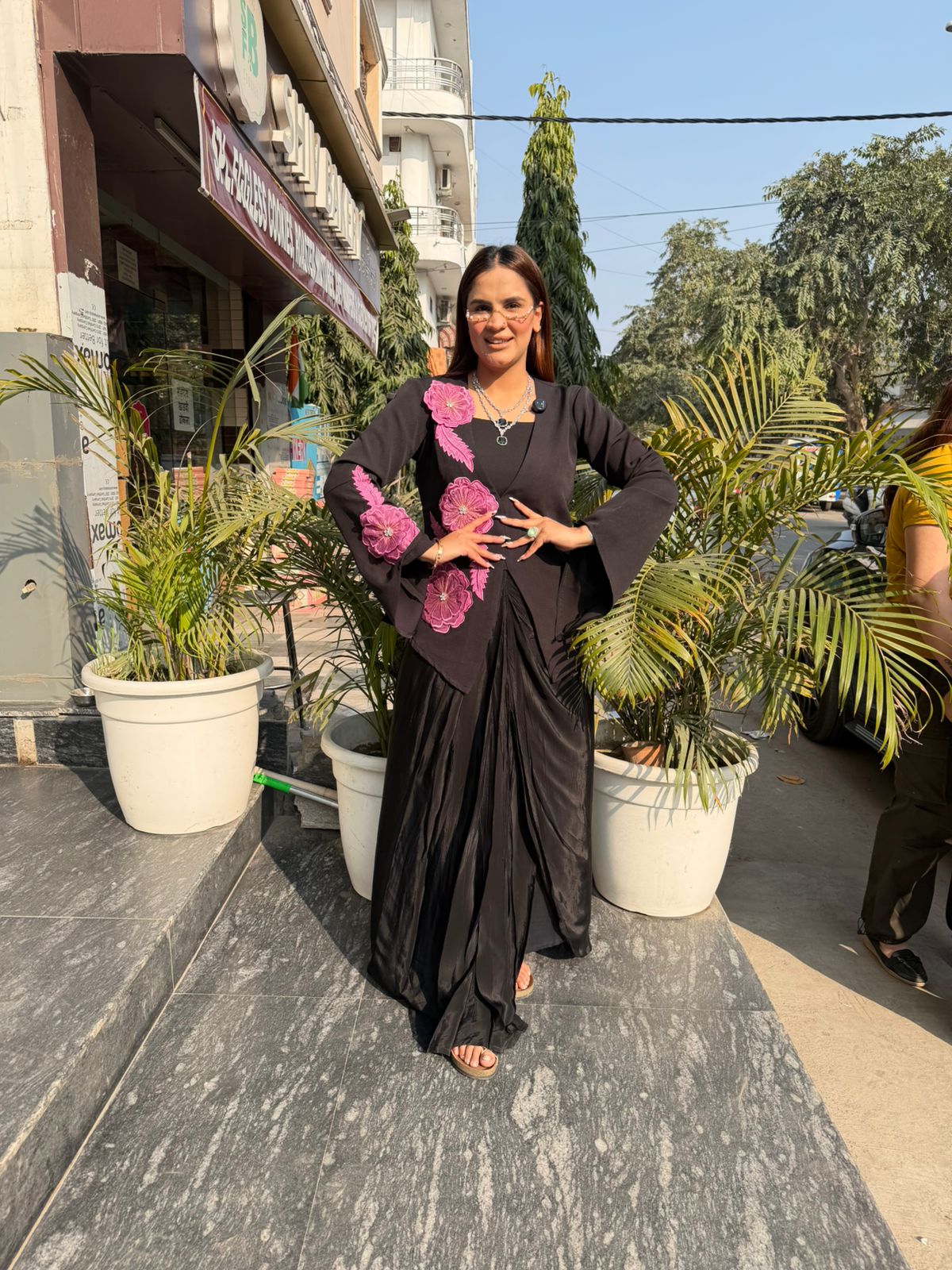 Beautiful Indo Western Dress With Floral Blazer 3 pcs Set  PC2782