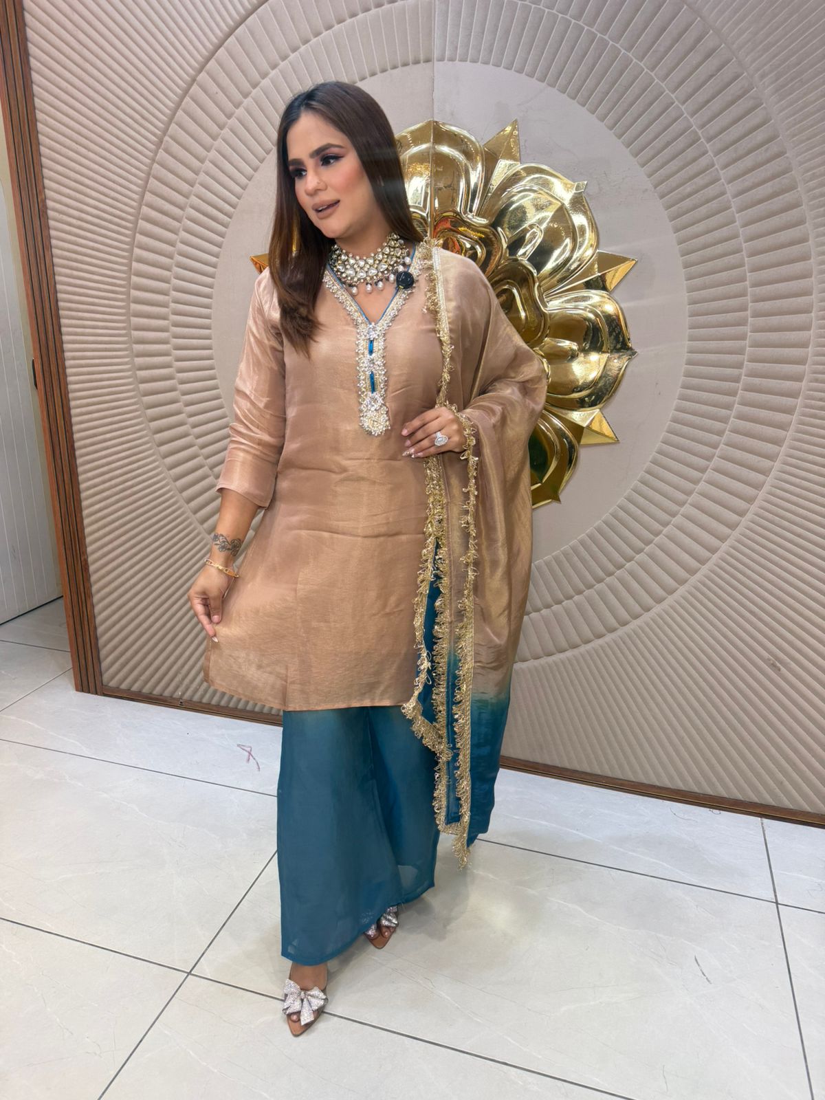 Beautiful Double Shade Suit With Kiran Work PC2807