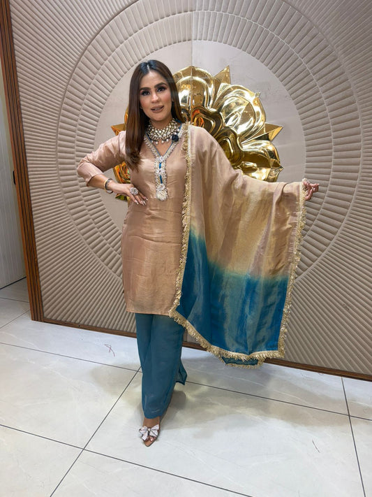 Beautiful Double Shade Suit With Kiran Work PC2807