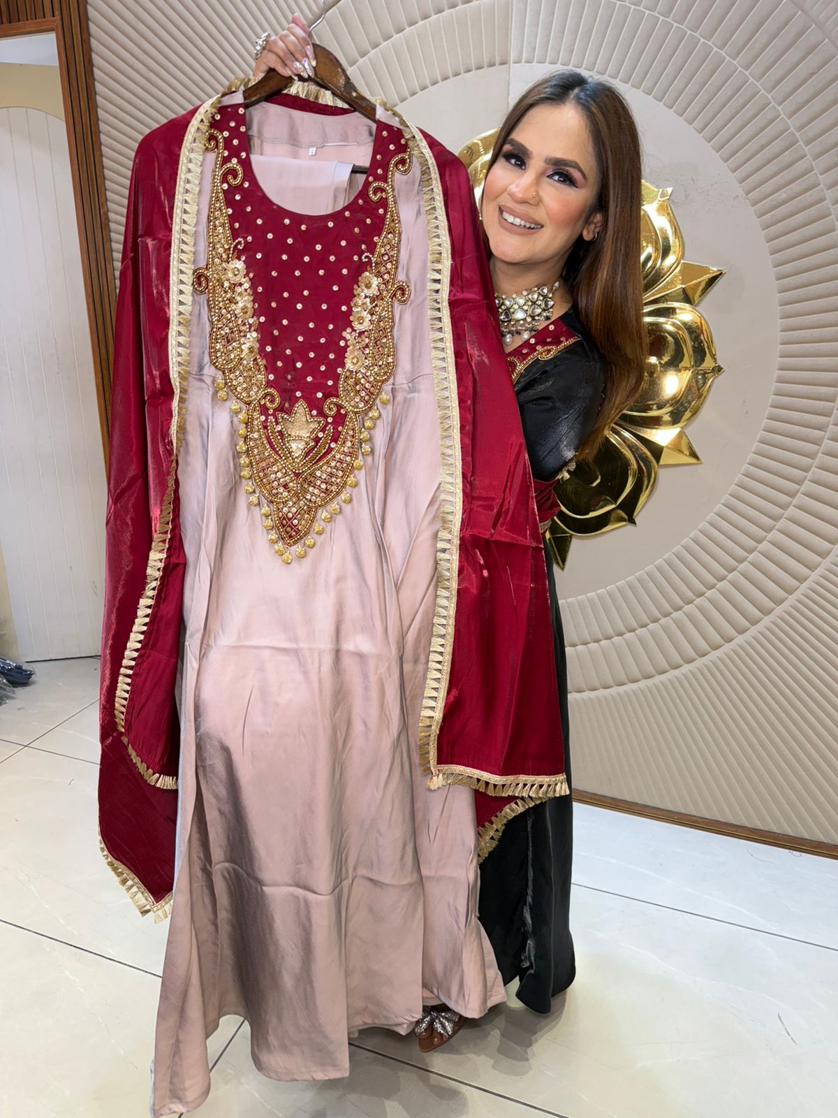 Beautiful Long Suit With Neck Design PC2809