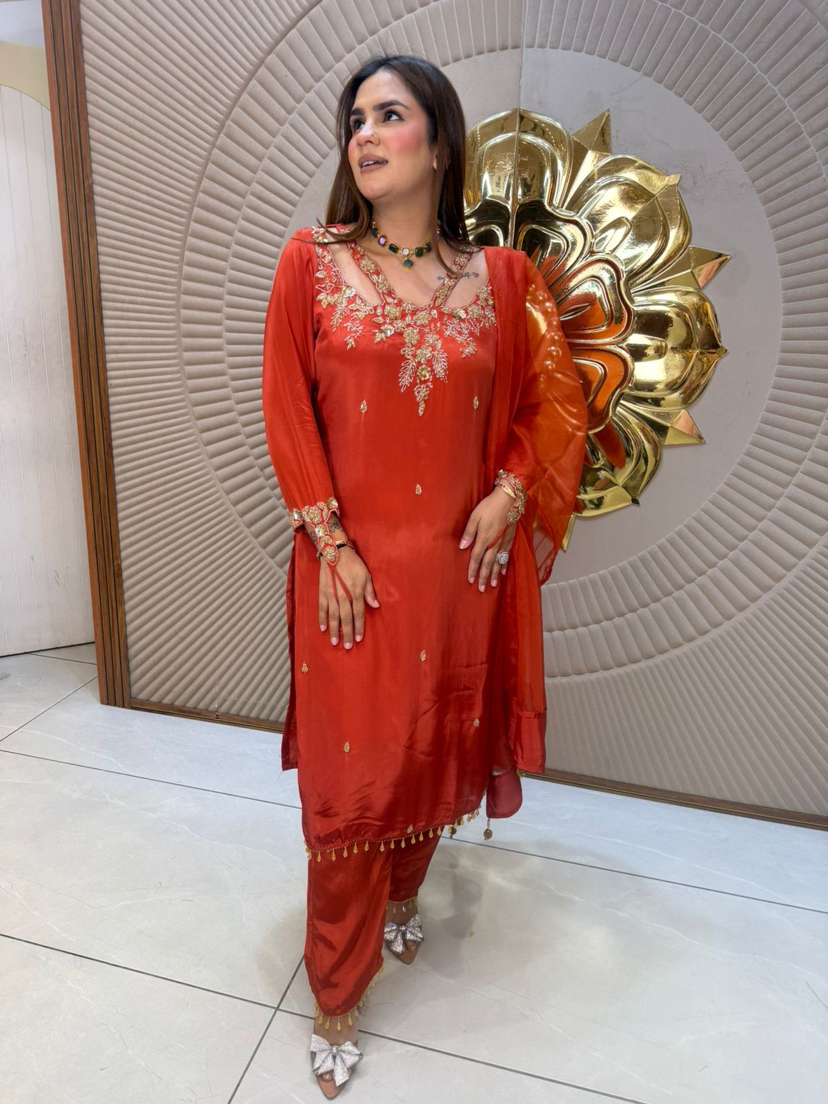 Elegant Red Suit With Lace Work PC2837