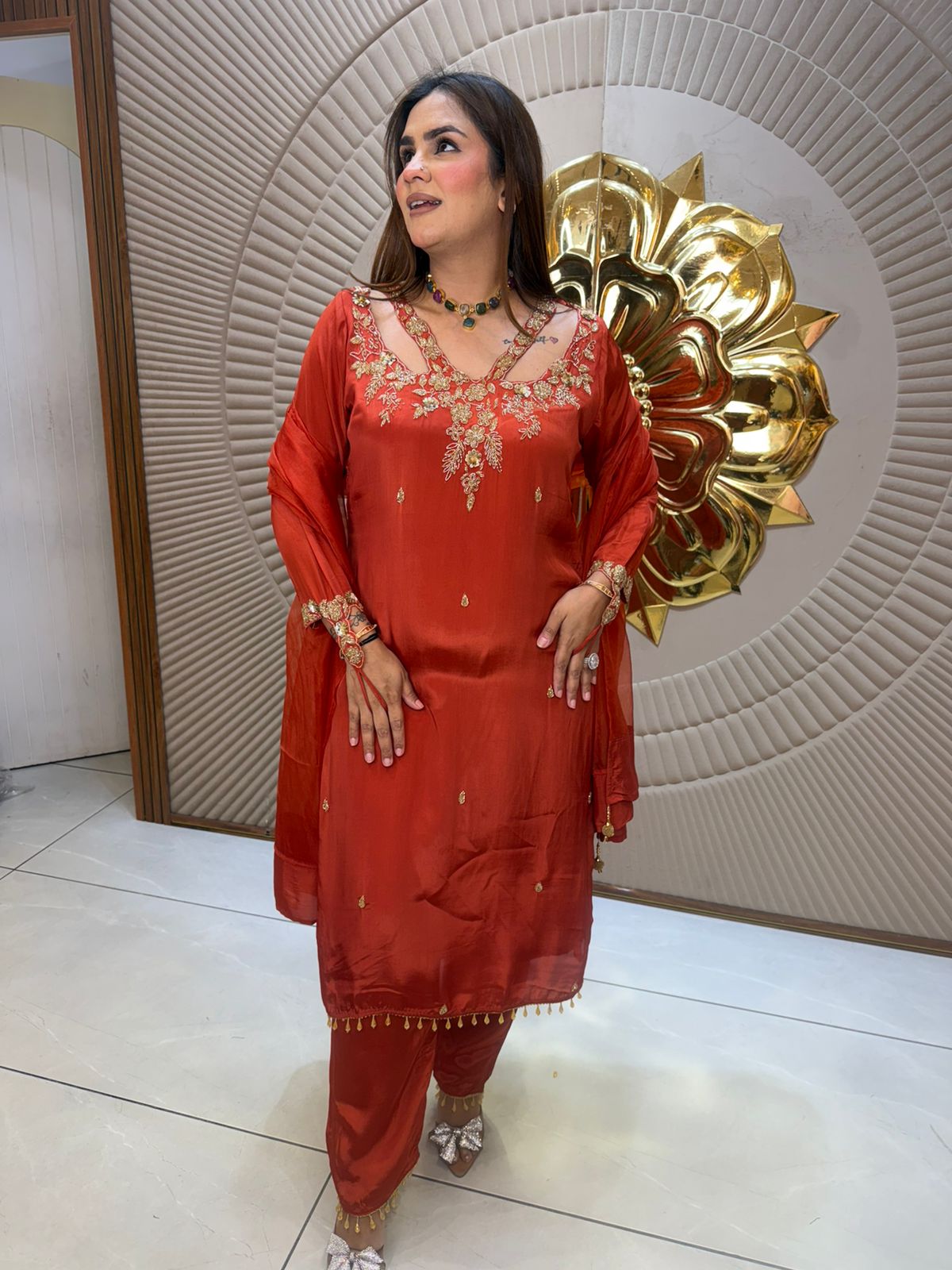 Elegant Red Suit With Lace Work PC2837