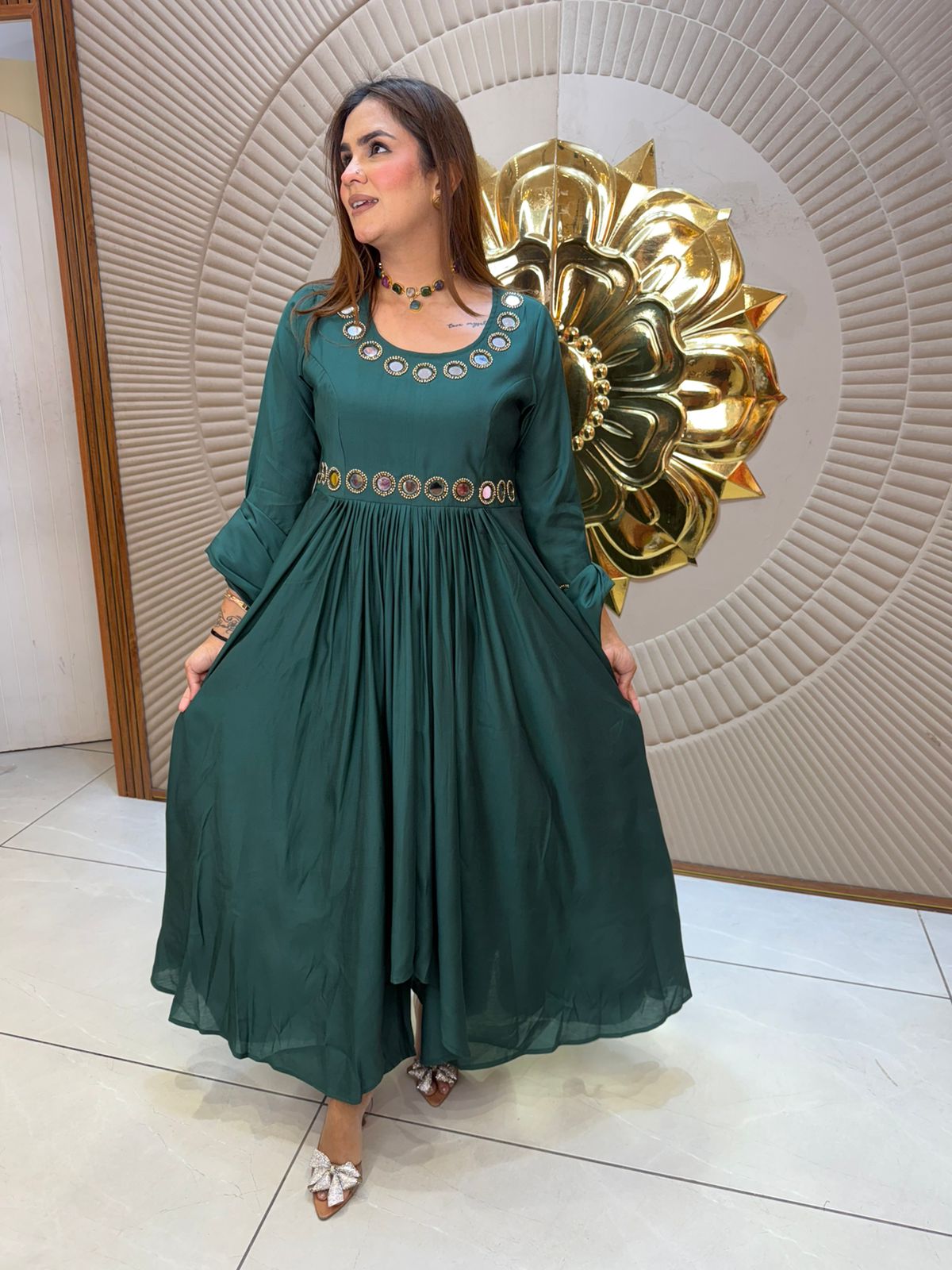 Elegant Partywear Dress With Mirror Work PC2840