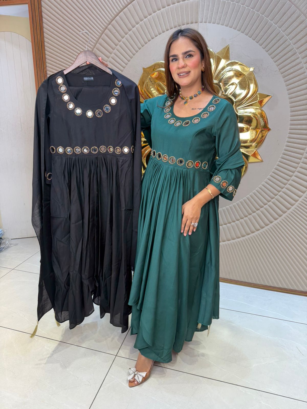 Elegant Partywear Dress With Mirror Work PC2840