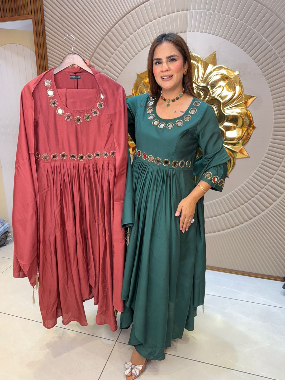 Elegant Partywear Dress With Mirror Work PC2840