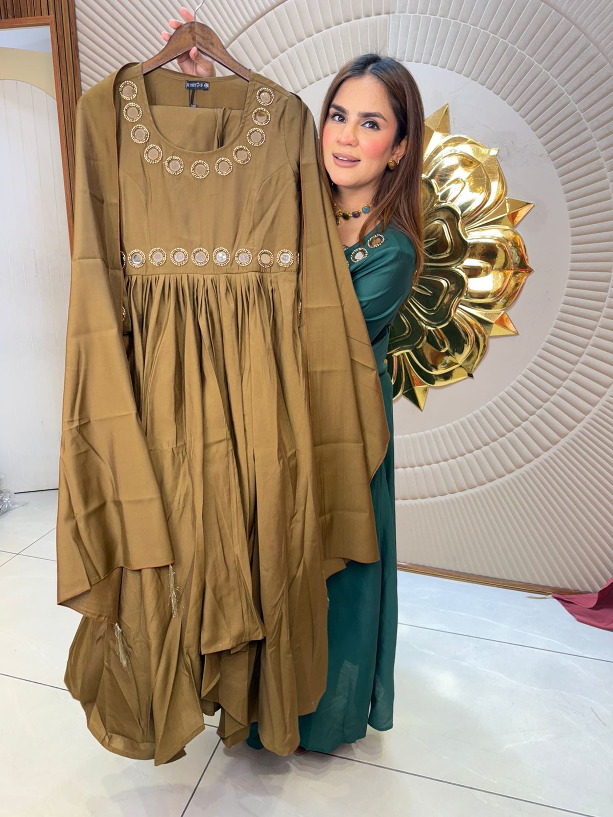 Elegant Partywear Dress With Mirror Work PC2840