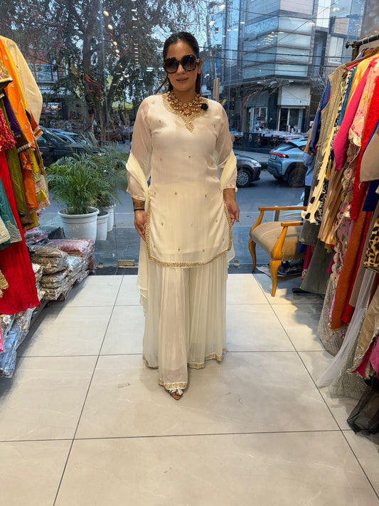 White Suit With Sharara PC2616