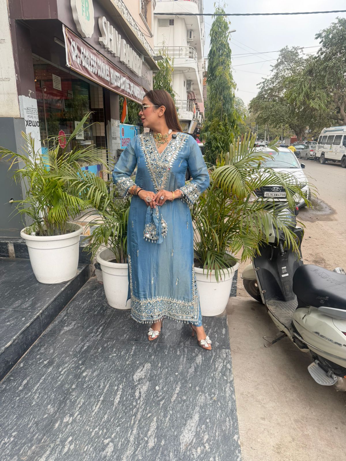 Beautiful V-Neck Indo Western Dress With Mirror Work PC267