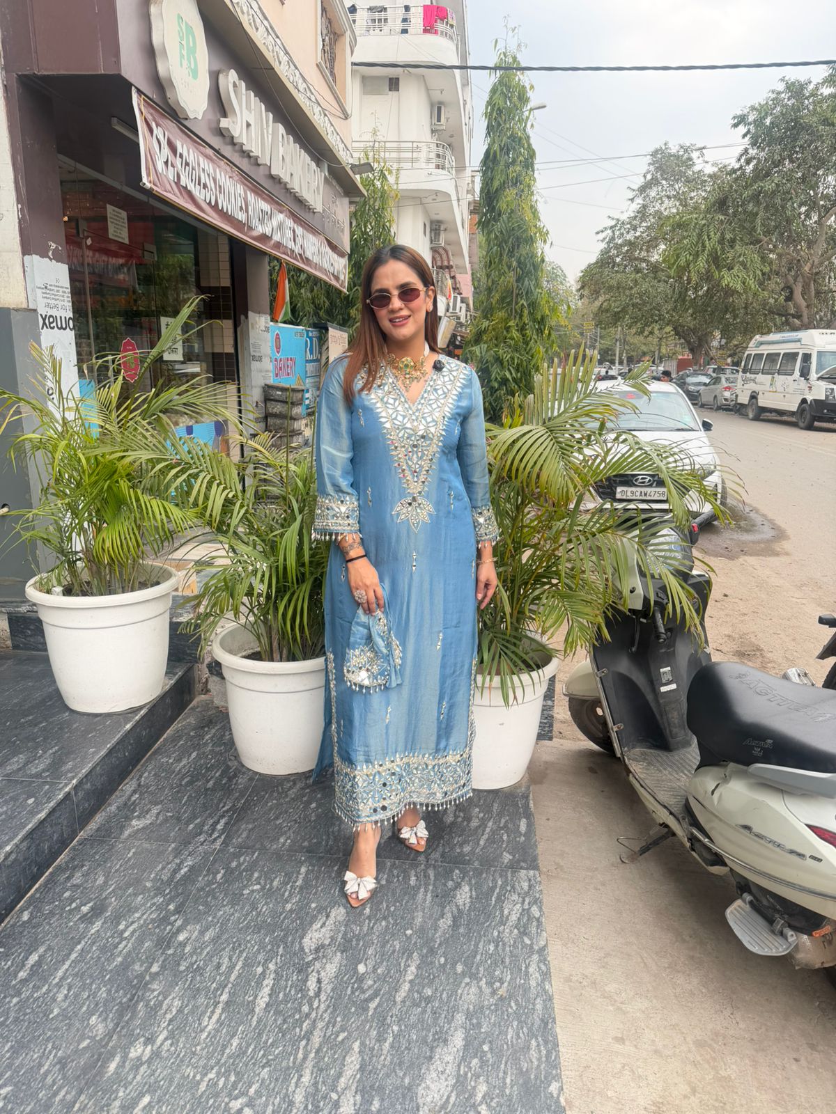 Beautiful V-Neck Indo Western Dress With Mirror Work PC267