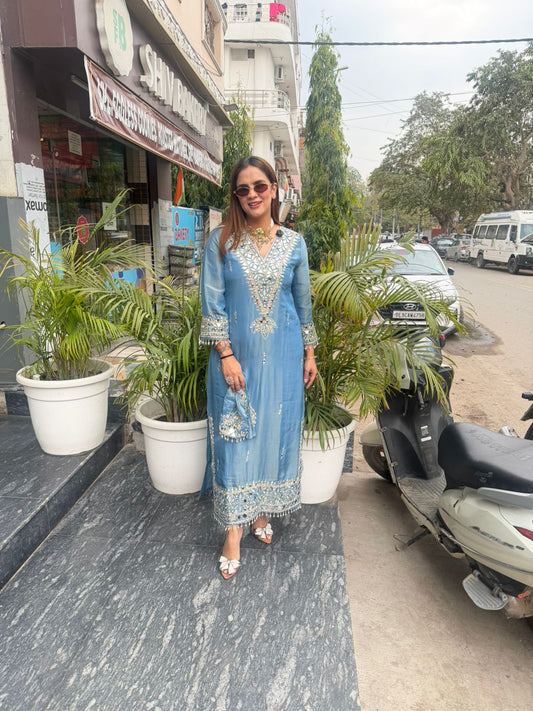 Beautiful V-Neck Indo Western Dress With Mirror Work PC267