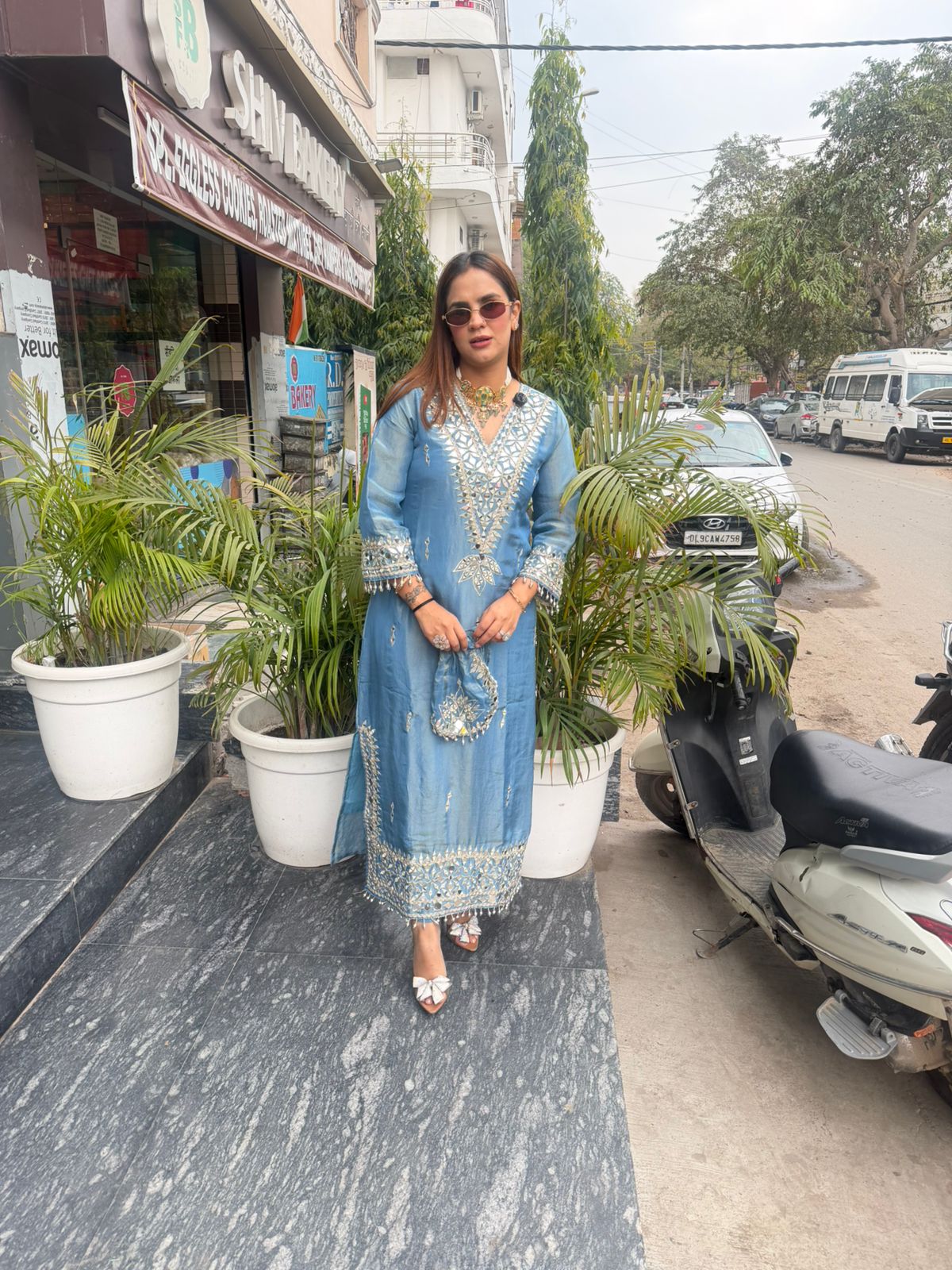 Beautiful V-Neck Indo Western Dress With Mirror Work PC267