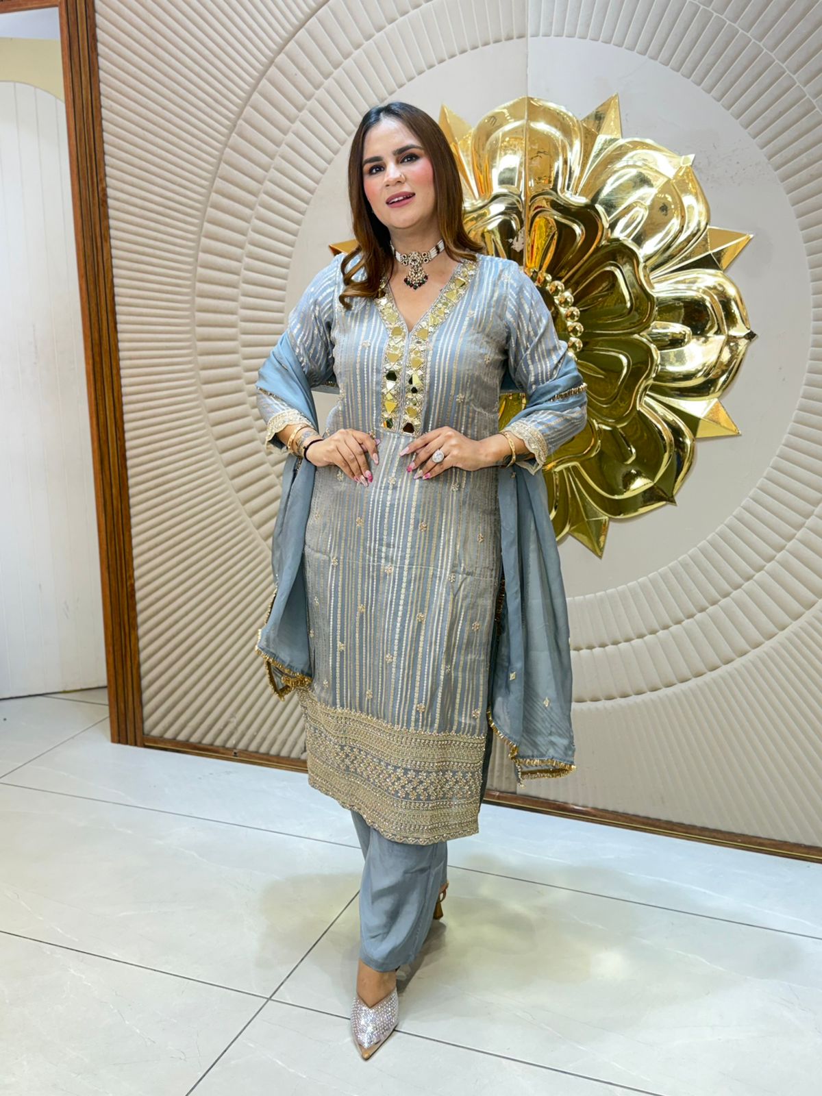 Beautiful Mirror Work Suit PC2711