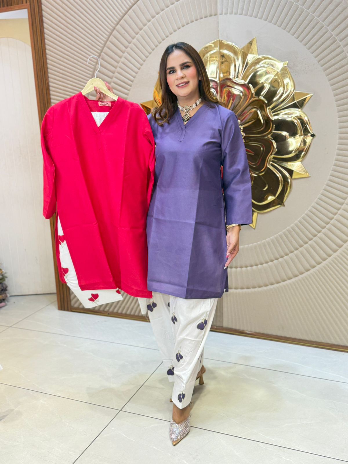 Beautiful V-Neck Kurti Co-Ord Set PC2713