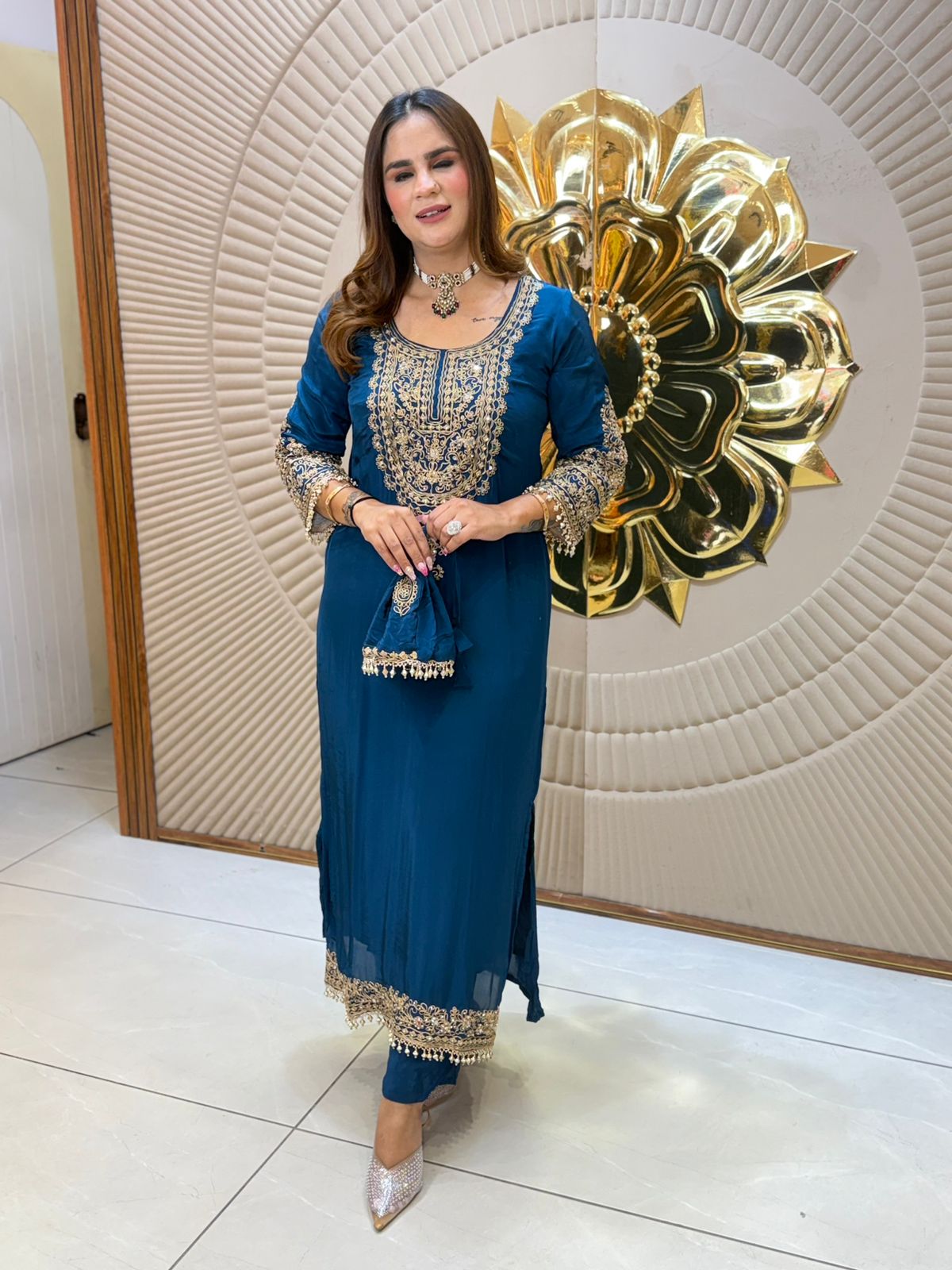Beautiful Long Suit With Potli PC2707