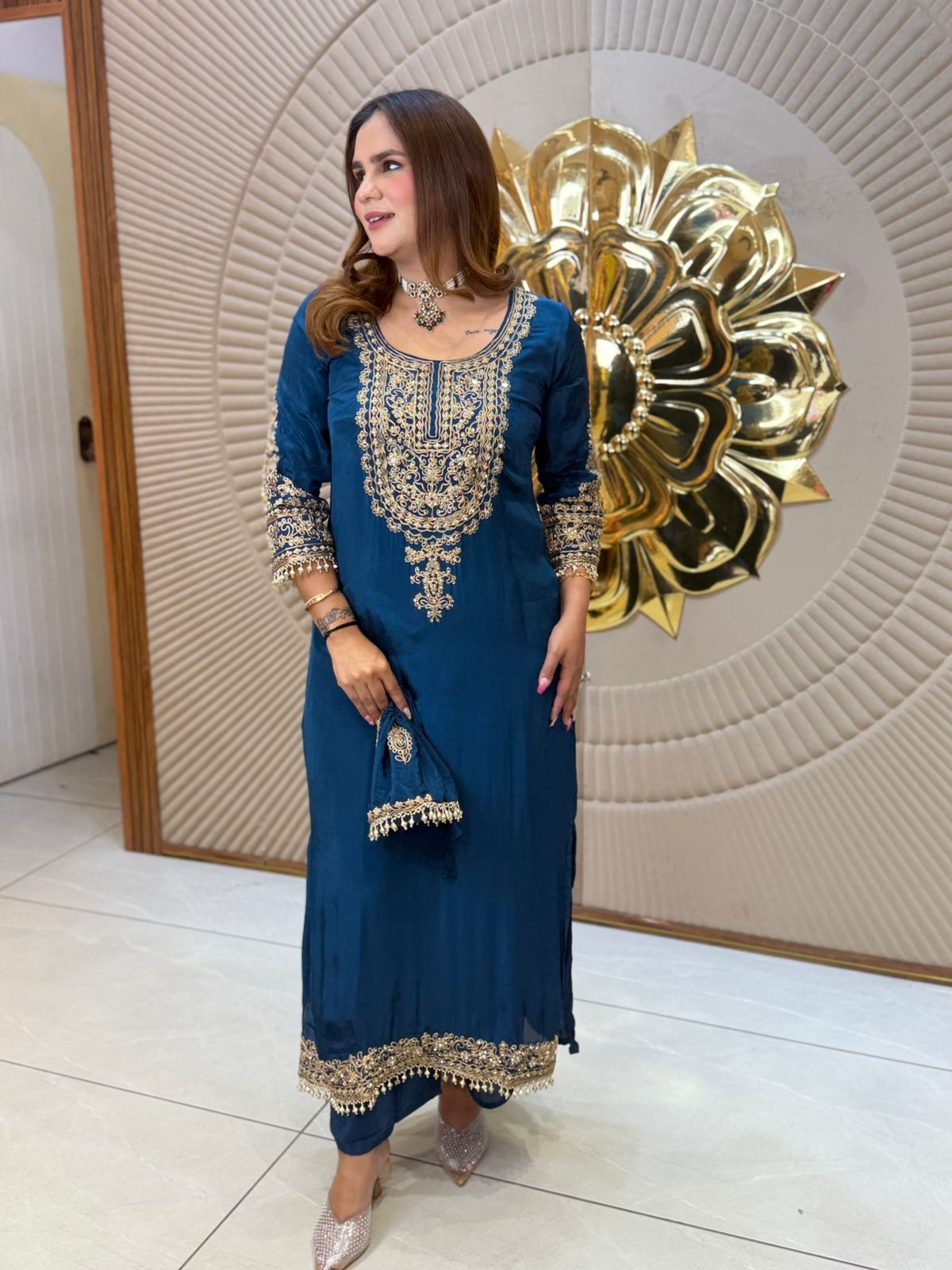 Beautiful Long Suit With Potli PC2707