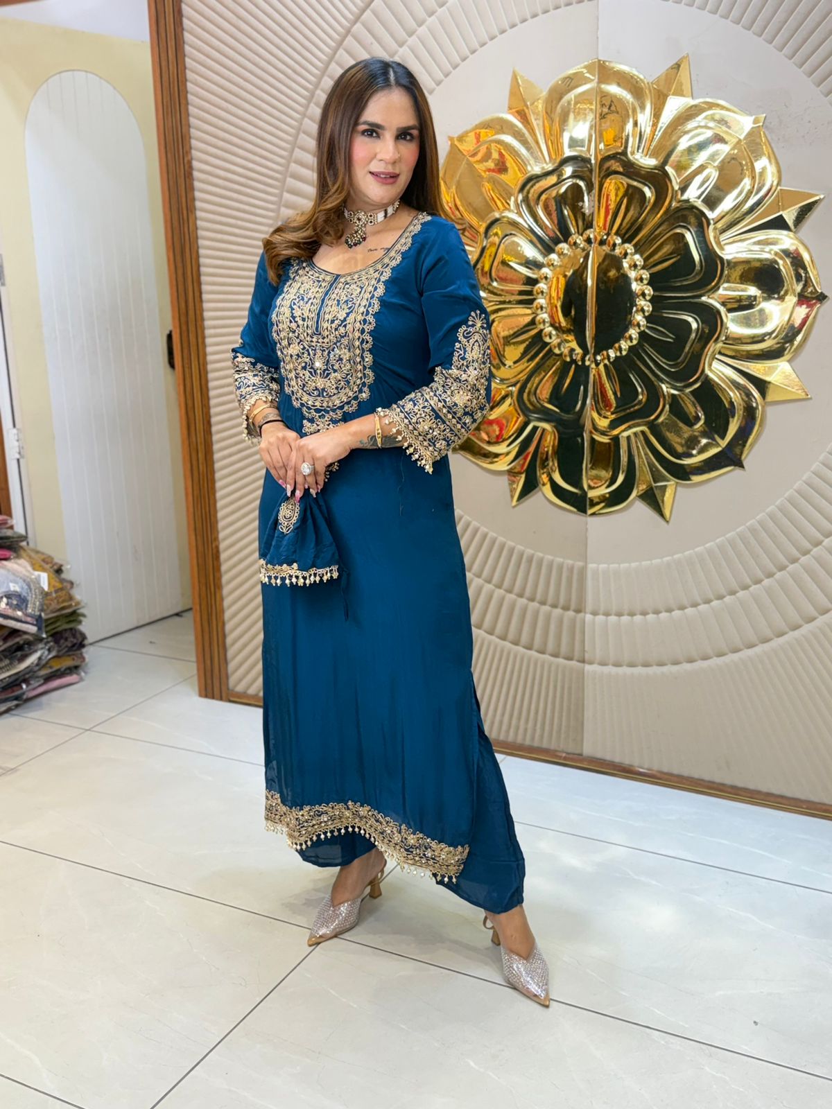 Beautiful Long Suit With Potli PC2707