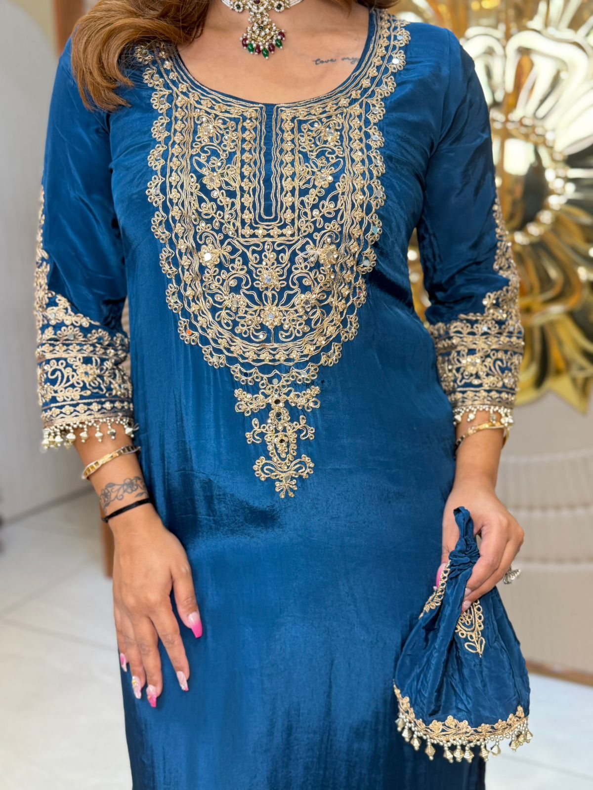 Beautiful Long Suit With Potli PC2707