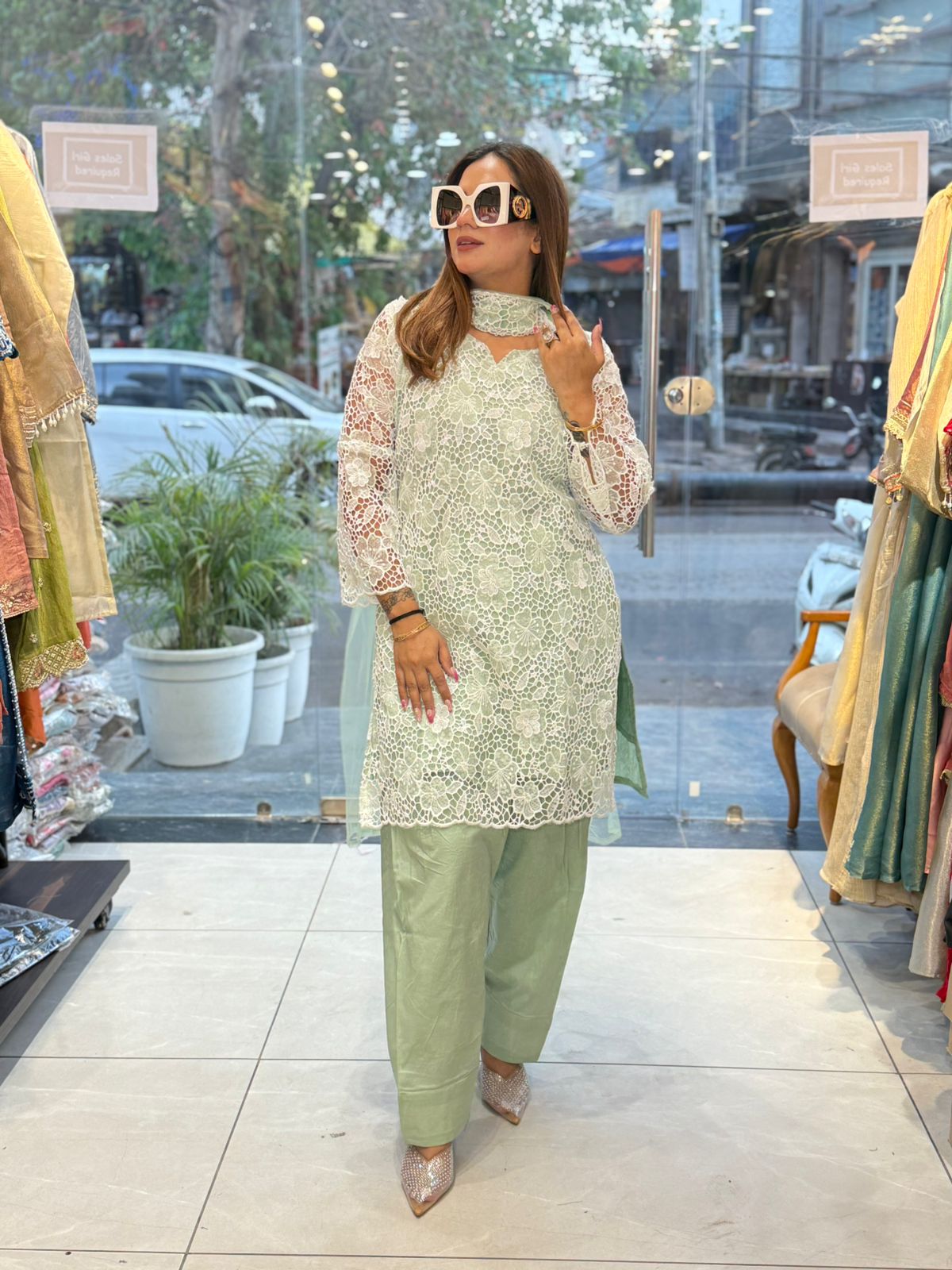 Beautiful Laser Cut Work Full Sleeves Suit PC2731