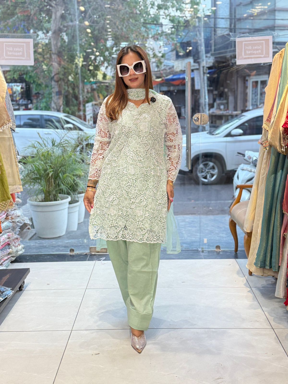 Beautiful Laser Cut Work Full Sleeves Suit PC2731
